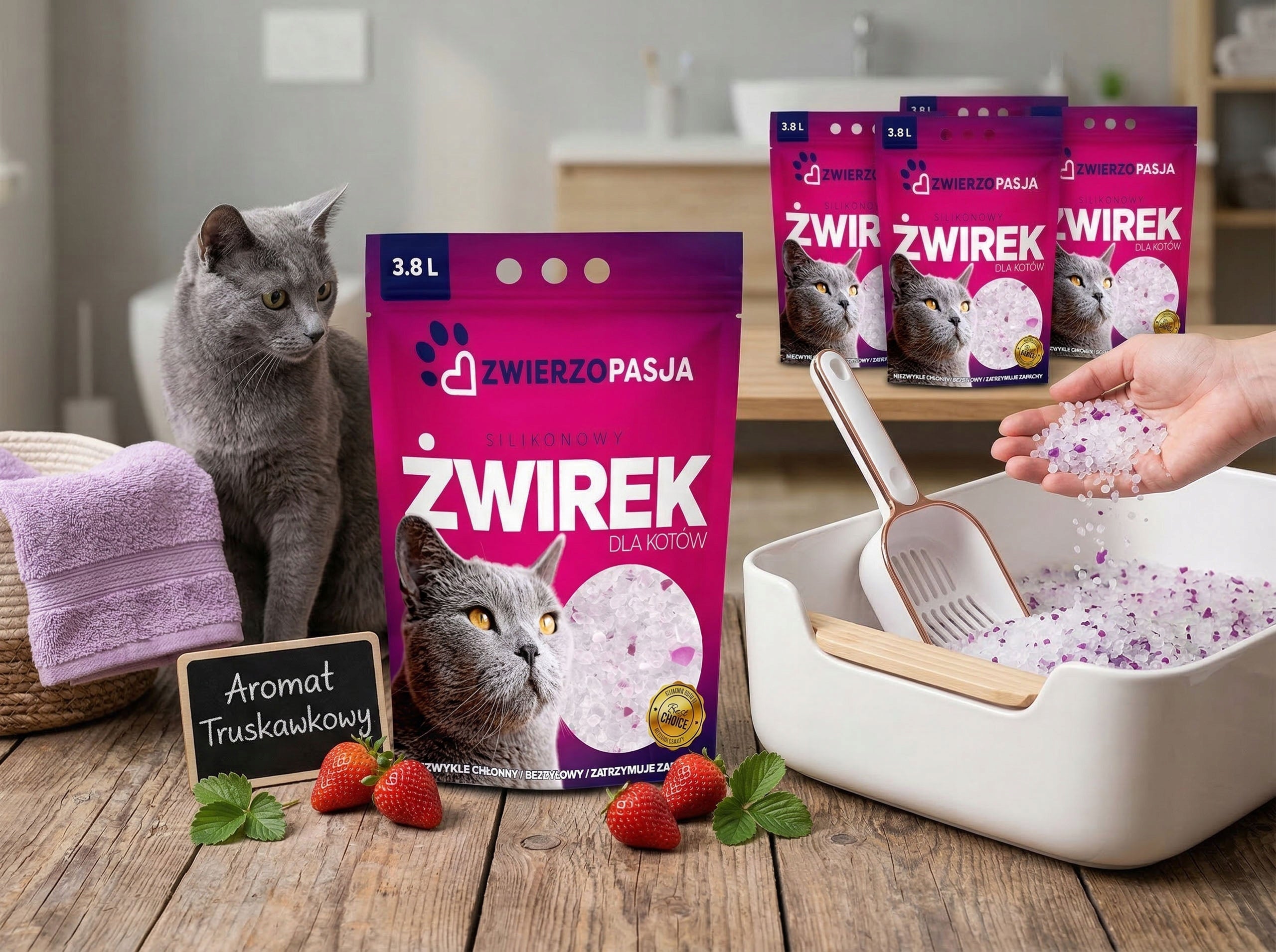 SILICONE LITTER FOR CAT CATS EFFICIENT DUST-FREE ZWIERZOPASJA 8 x 3,8L Brand ZWIERZOPASJA