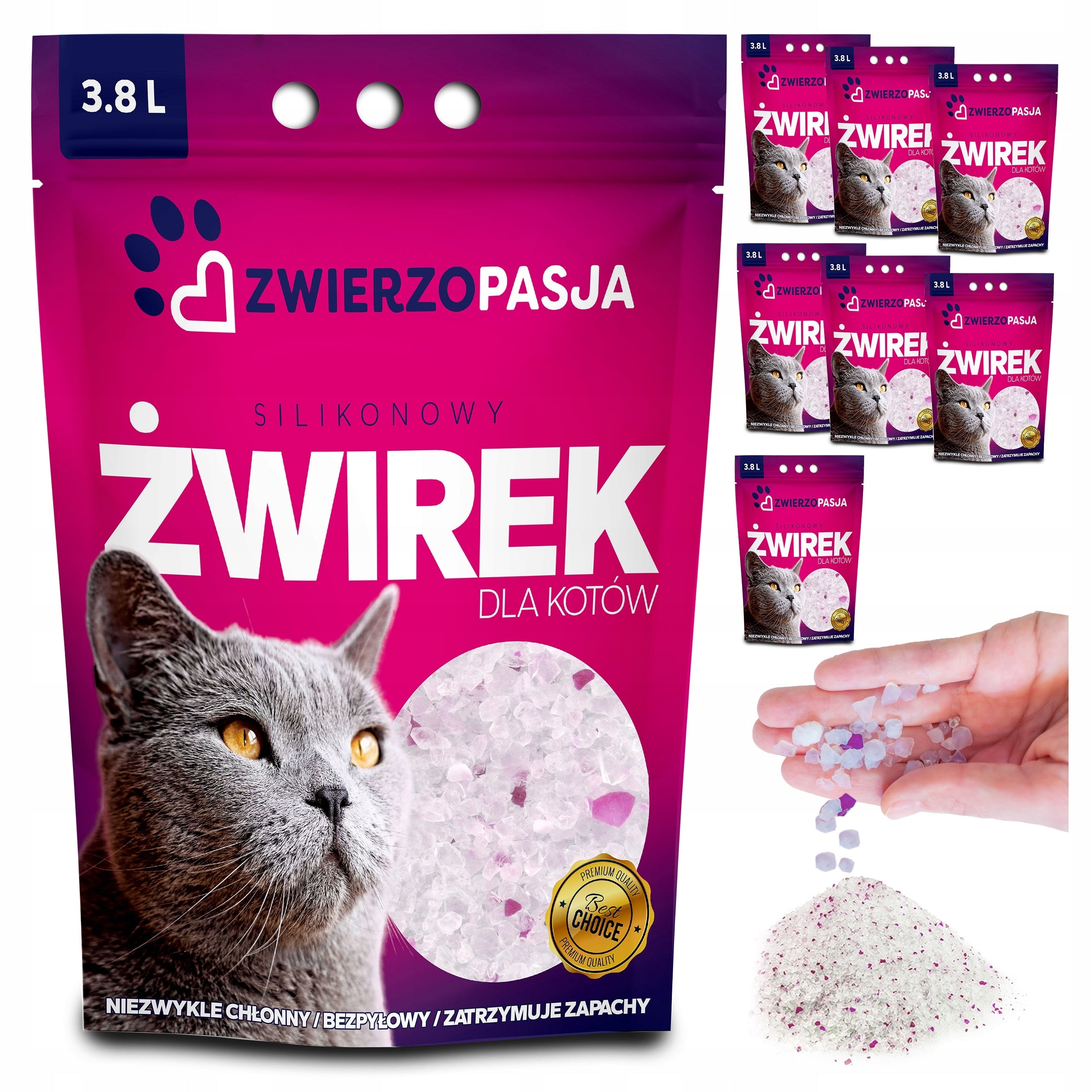 SILICONE LITTER FOR CAT CATS EFFICIENT DUST-FREE ZWIERZOPASJA 8 x 3,8L