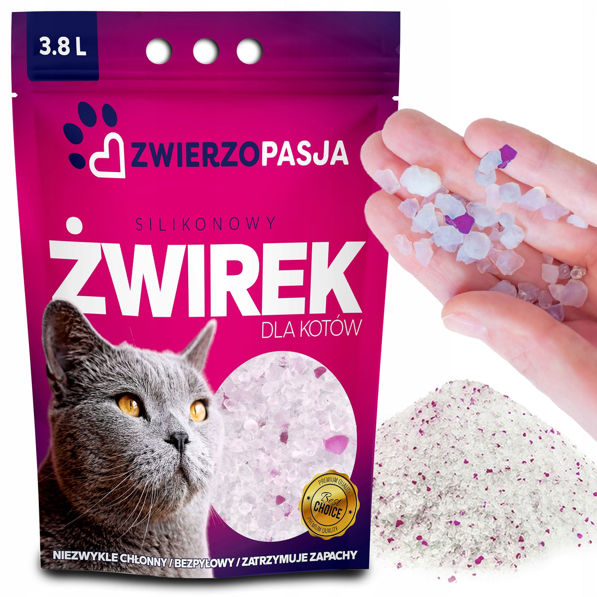 SILICONE LITTER FOR CATS DUST-FREE EFFICIENT ZWIERZOPASJA 3,8L