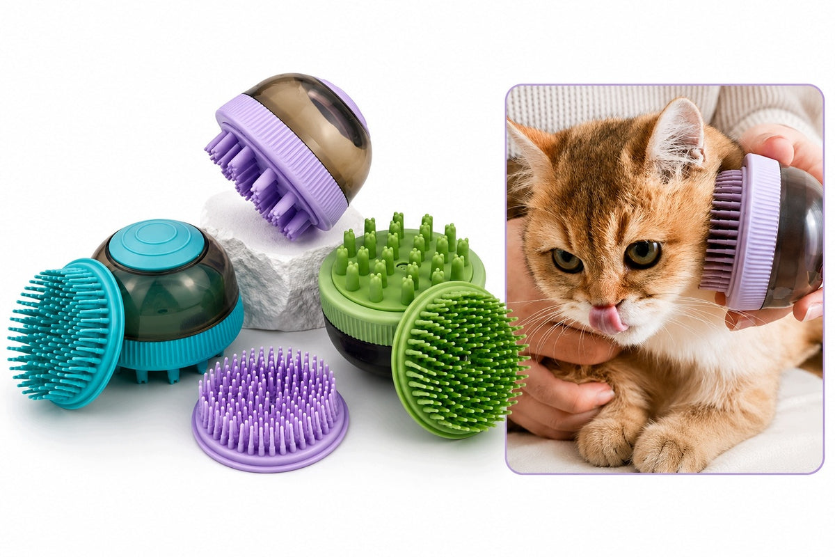 SILICONE MASSAGE BRUSH FOR DOG AND CAT WITH DISPENSER