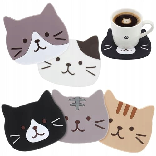 SILICONE PADS CAT KAWAII 5 PIECES GLASS STAND GIFT Brand no brand