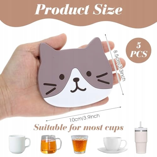 SILICONE PADS CAT KAWAII 5 PIECES GLASS STAND GIFT Manufacturer code Bez marki