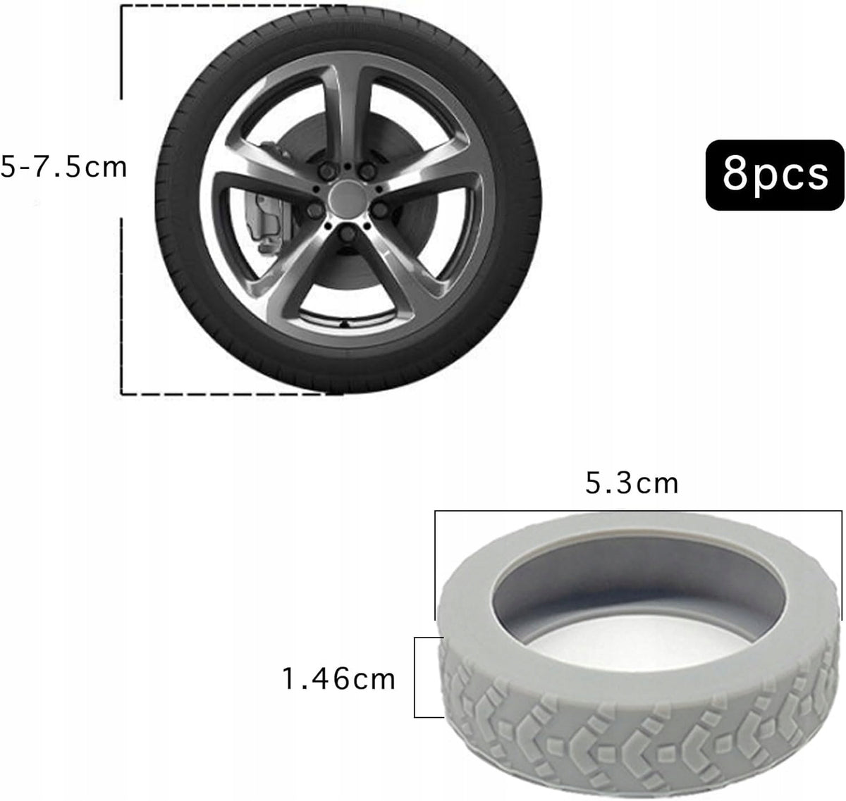 SILICONE SUITCASE WHEEL COVERS 8 PIECES NON-SLIP Color gray
