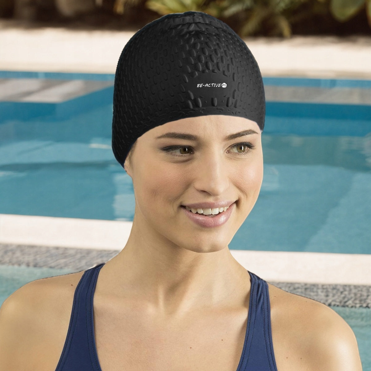 SILICONE SWIMMING CAP SWIMMING POOL FOR LONG HAIR Color black