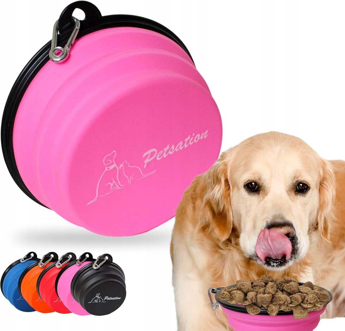 SILICONE TRAVEL DOG FOLDING BOWL 350ML PINK