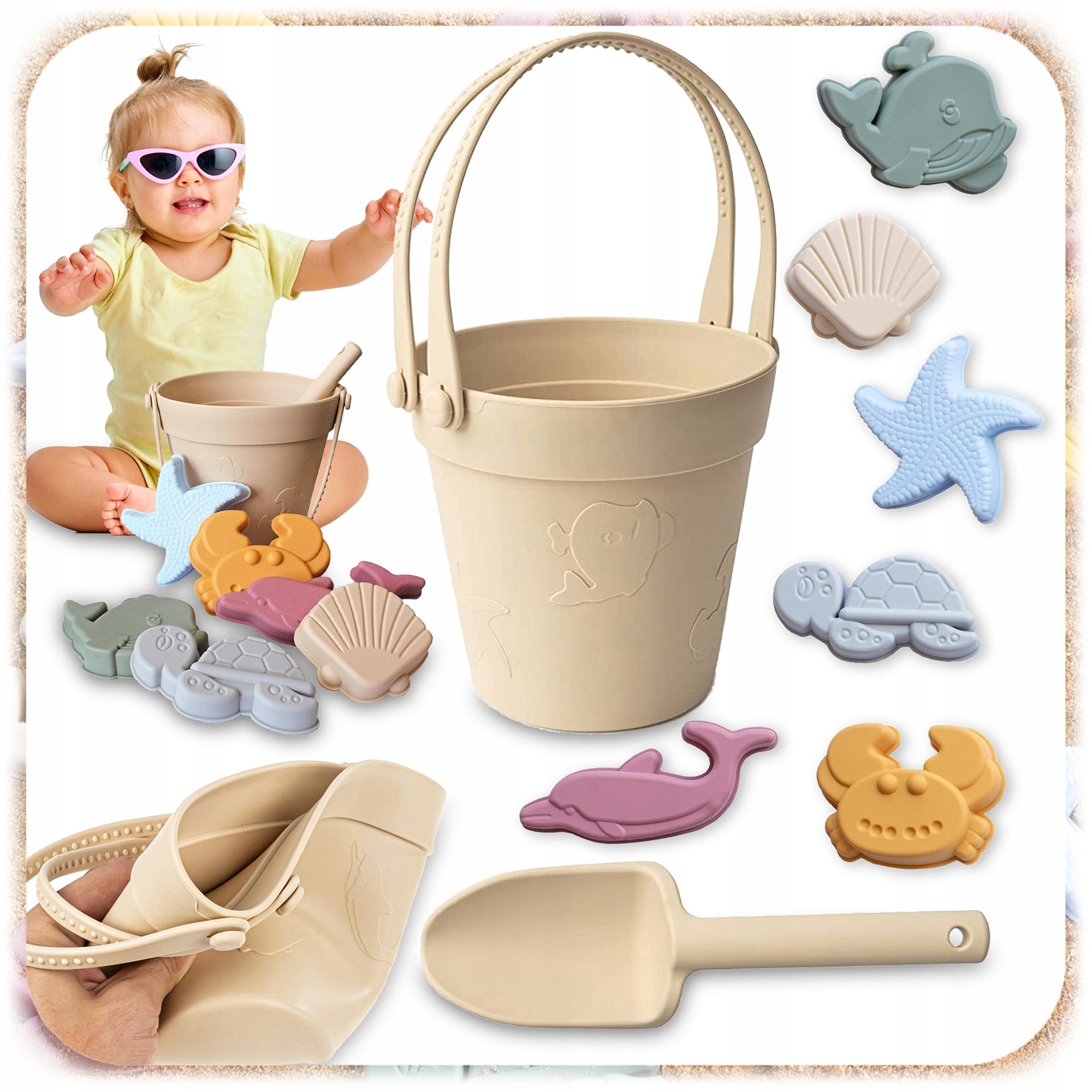 SILICONE WATER SAND TOYS FOR BEACH SET SOFT MOLDS 8EL Packaging status original
