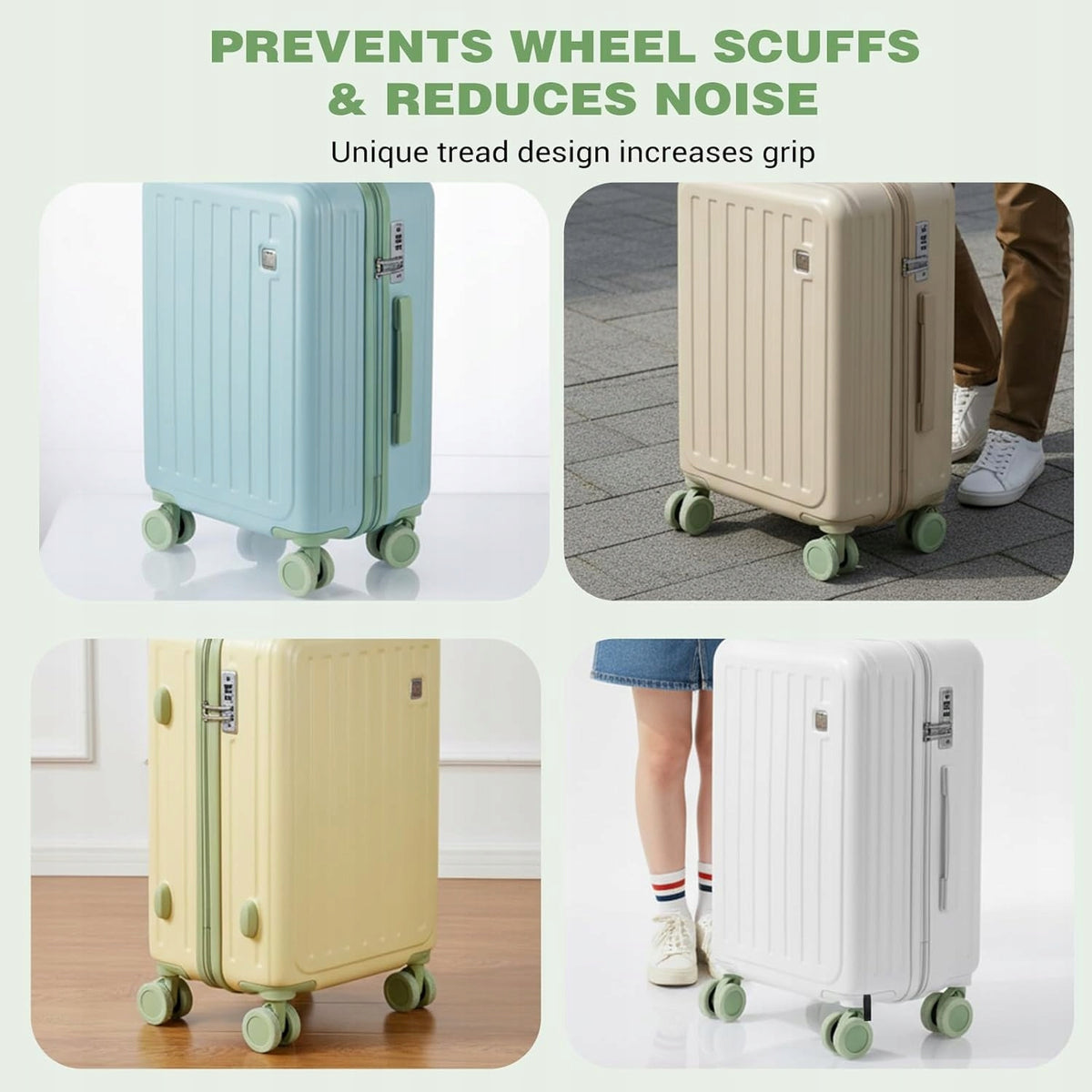SILICONE WHEEL COVERS SUITCASES 8 PCS 5 TO 6 CM GREEN Color green