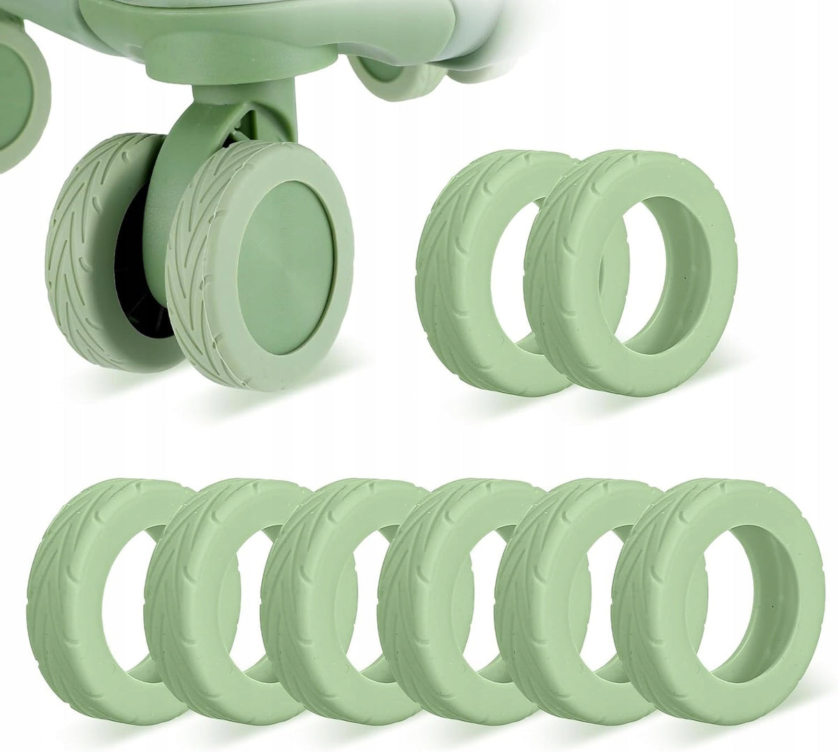 SILICONE WHEEL COVERS SUITCASES 8 PCS 5 TO 6 CM GREEN