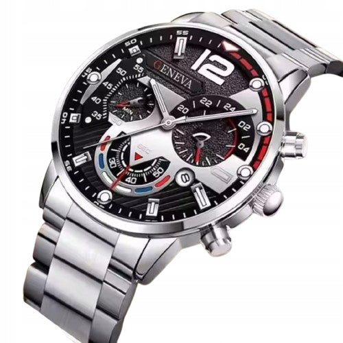 SILVER MEN'S WATCH, ELEGANT BRACELET