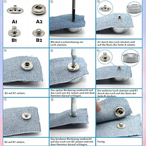 SILVER METAL SNAPS WITHOUT SEWING FOR JACKET CLOTHES SET OF 12 PAIRS Manufacturer code Bez marki