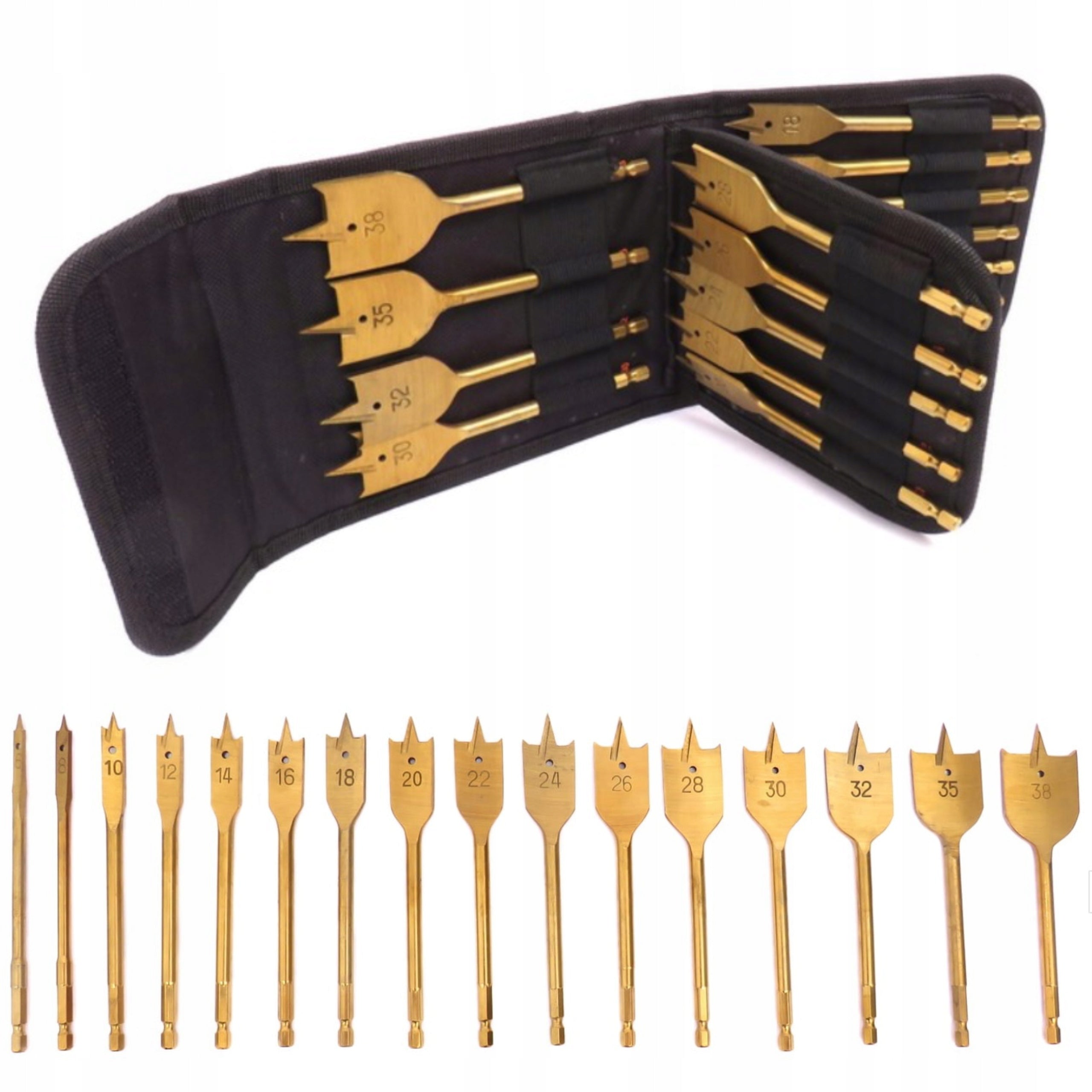 SILVER PADDLE DRILL BLADES FLAT 16 PIECES 6-38MM CASE S11544