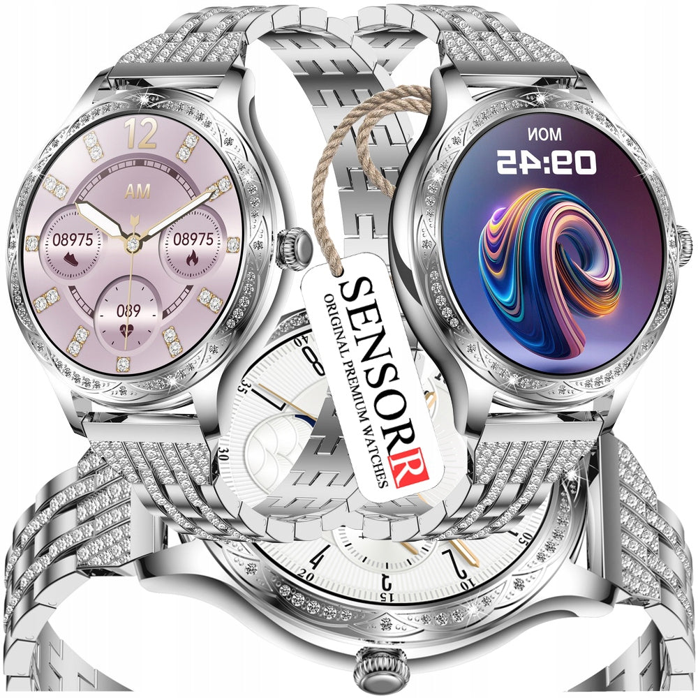 SILVER SMARTWATCH WOMEN'S TALK BLOOD PRESSURE MONITOR HEART RATE MONITOR STEPS PL