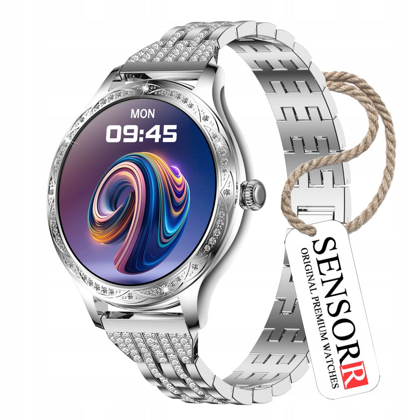 SILVER SMARTWATCH WOMEN'S TALK BLOOD PRESSURE MONITOR HEART RATE MONITOR STEPS PL