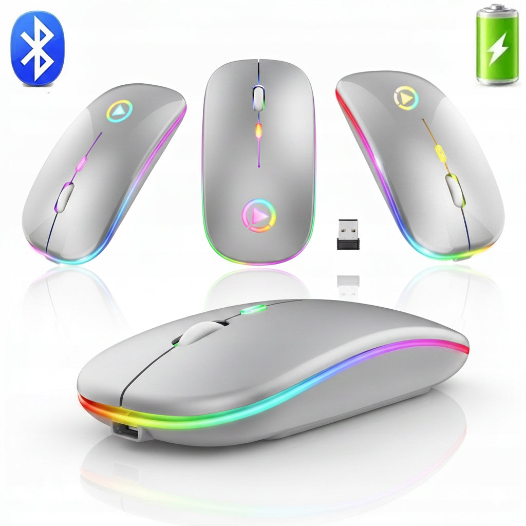 SILVER WIRELESS MOUSE QUIET OPTICAL FOR LAPTOP BACKLIT LED