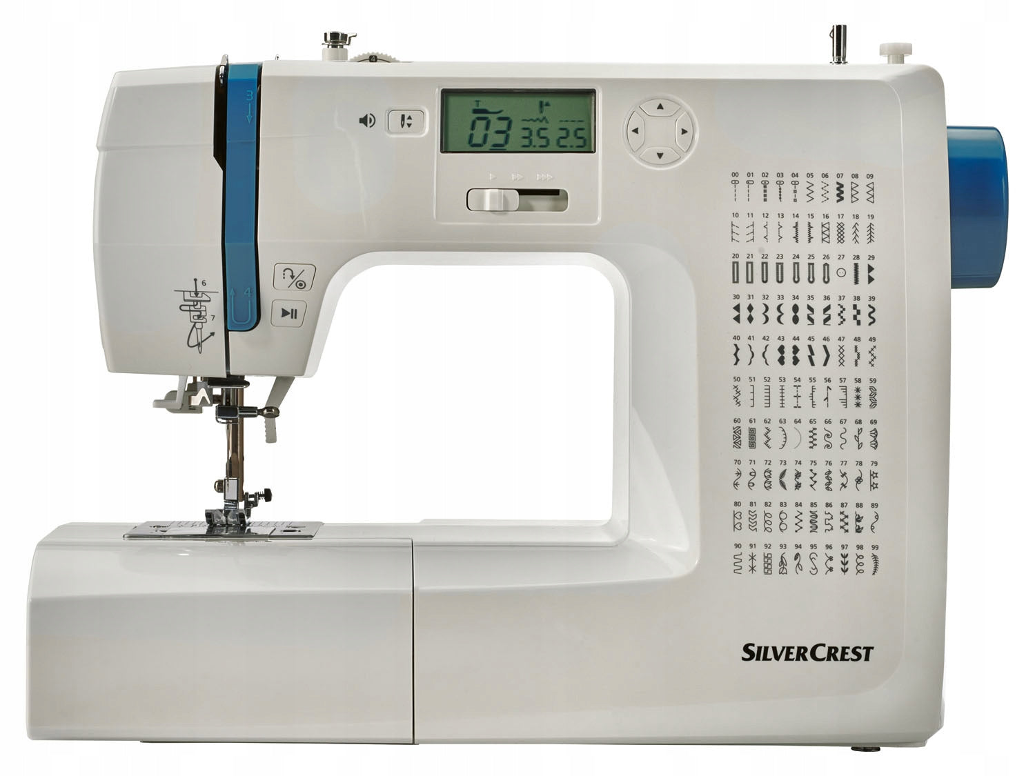 SILVERCREST COMPUTER DIGITAL SEWING MACHINE SCNM100 A1 DISPLAY Dominant color white