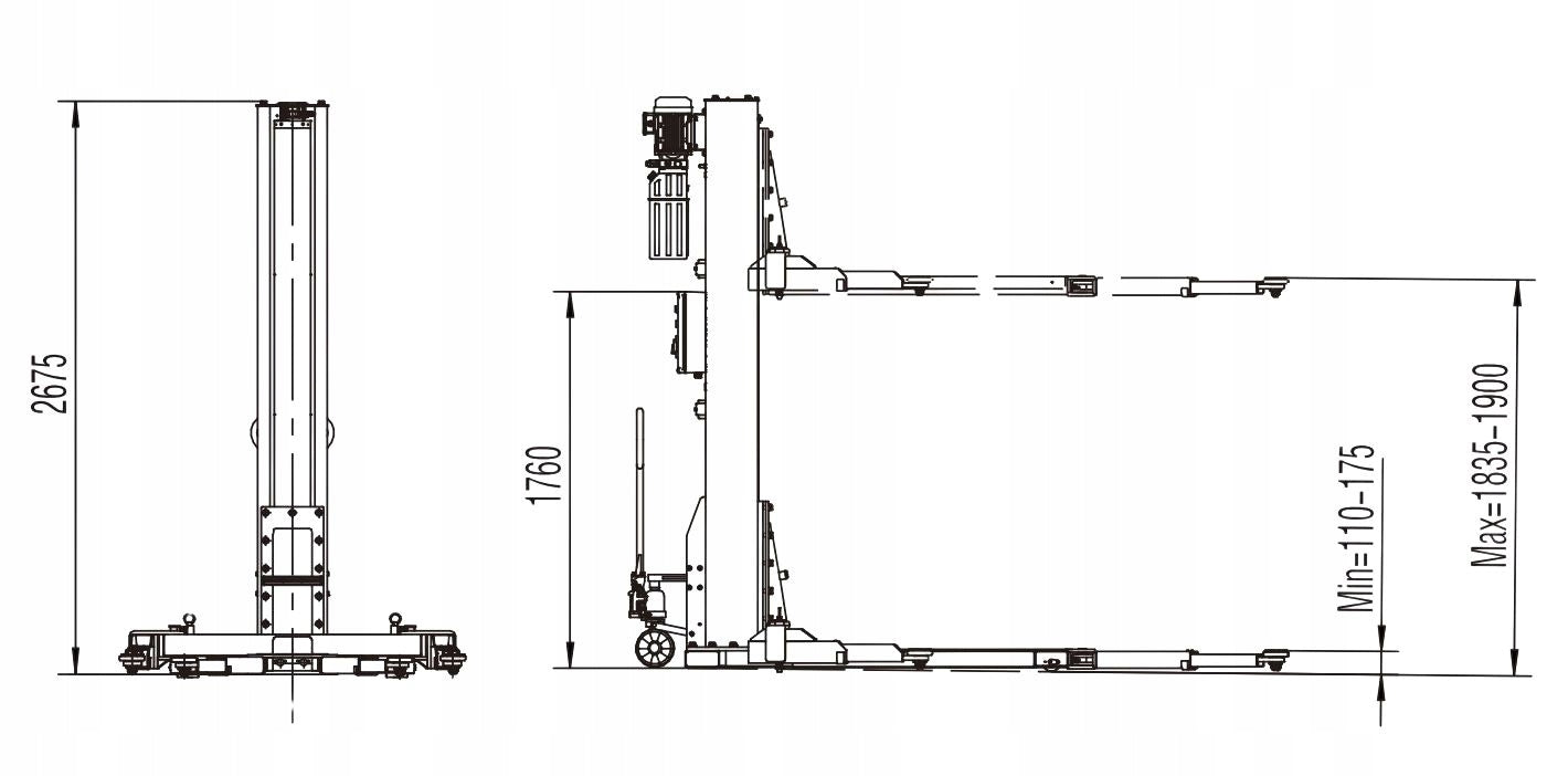SINGLE COLUMN LIFT 2,8T CAR MOBILE MACHINE TM-GROUP Manufacturer code NM2800AM