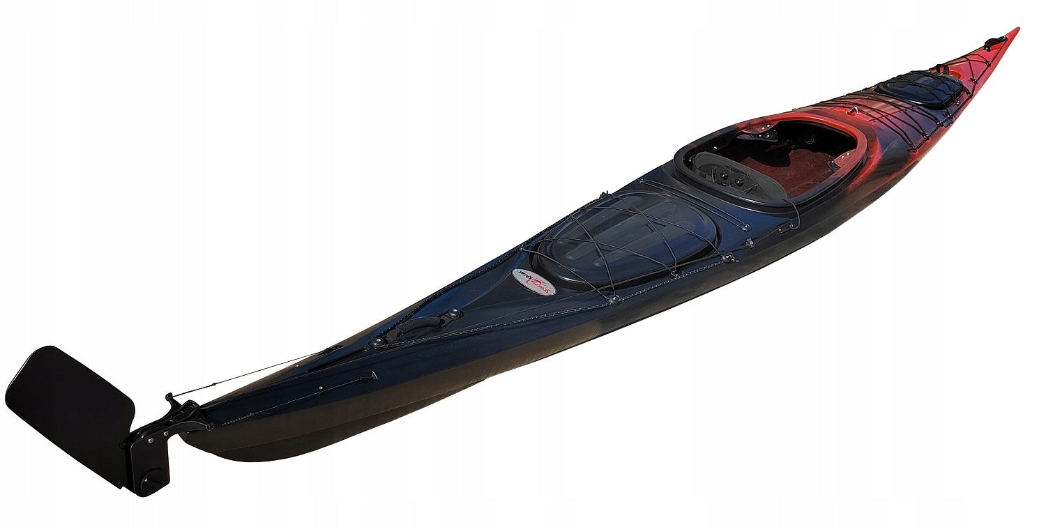 SINGLE EXPEDITION KAYAK TOURING 15 FT+ RUDDER LAKE RIVER ONE Model TOURING 15 FT RED/BLACK