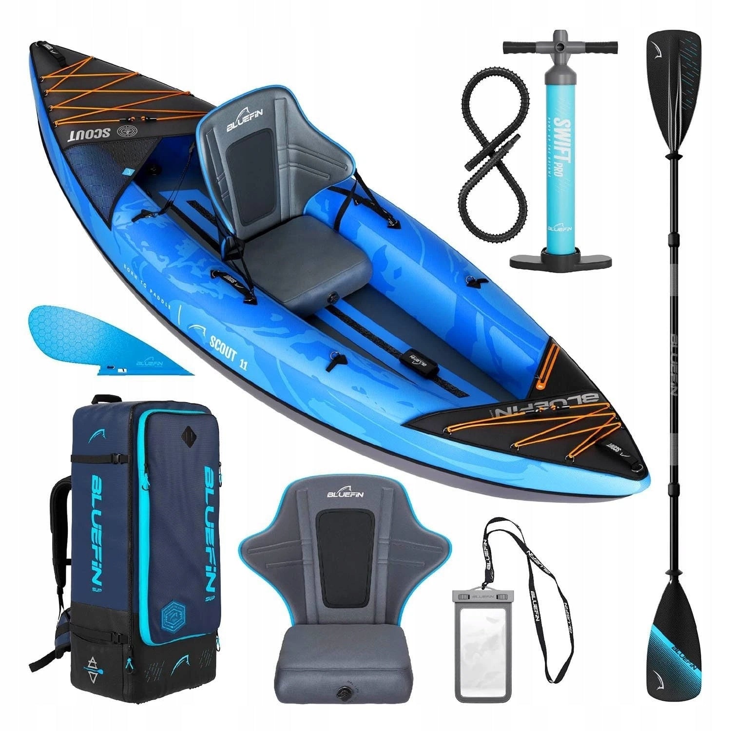 SINGLE INFLATABLE KAYAK BLUEFIN LIFTING CAPACITY 150 KG 333x90x34 CM