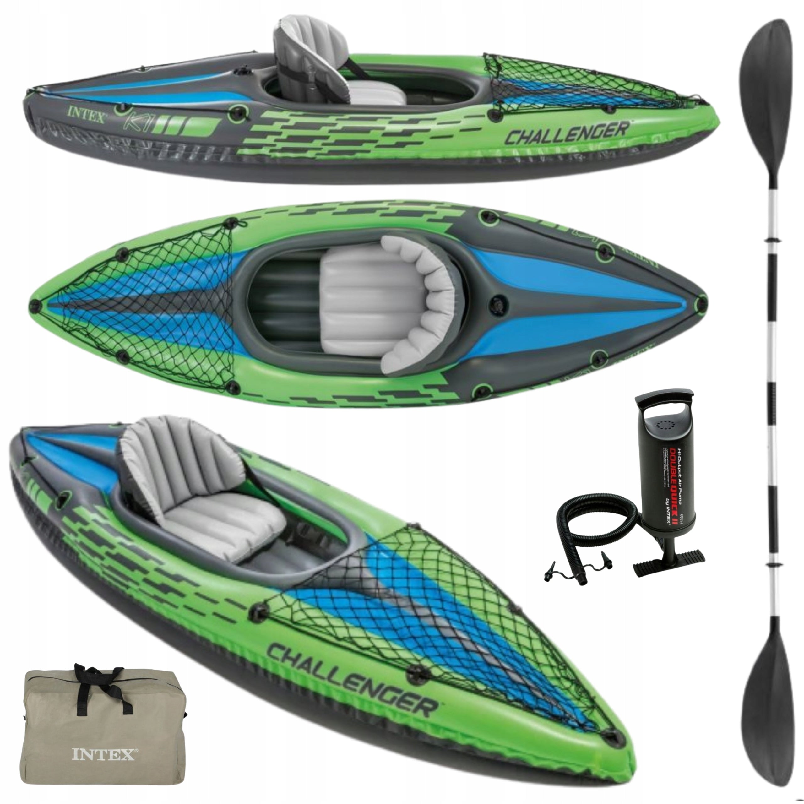 SINGLE INFLATABLE KAYAK Complete Stable Paddle Set Pump Bag Model kajak 1 osobowy przenośny rekreacyjny turystyczny
