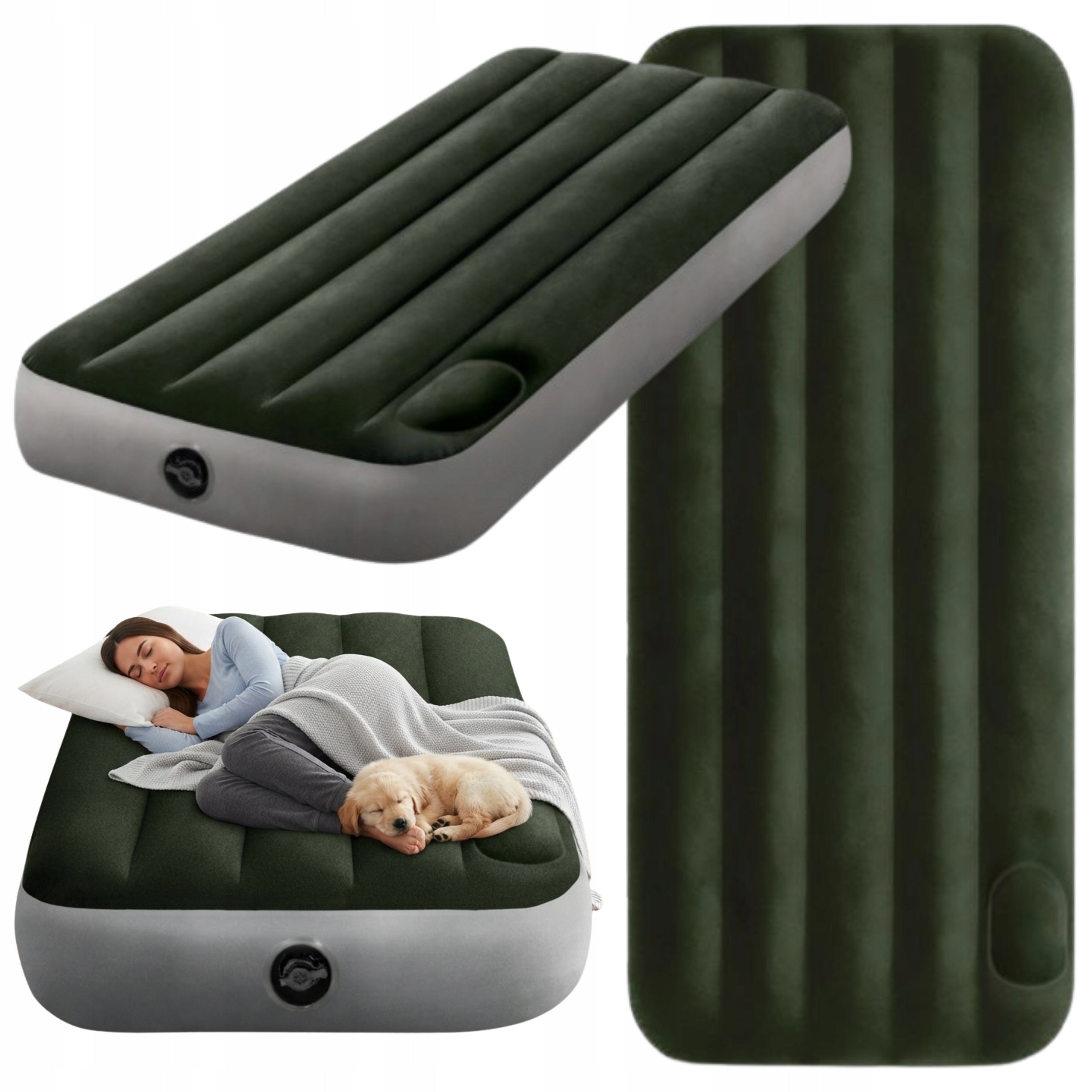 SINGLE INFLATABLE MATTRESS 191x76 Built-in Foot Pump Velour 136 Kg