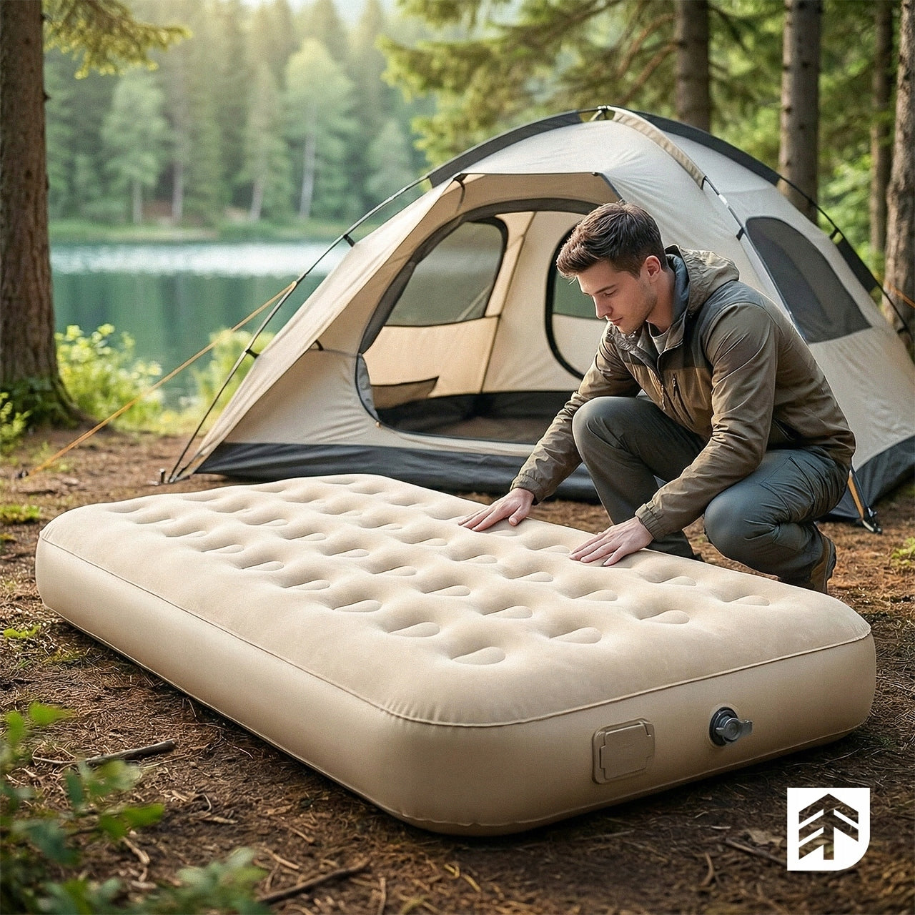 SINGLE INFLATABLE MATTRESS WITH ELECTRIC PUMP USB-C CAMPING 150KG Packaging status original