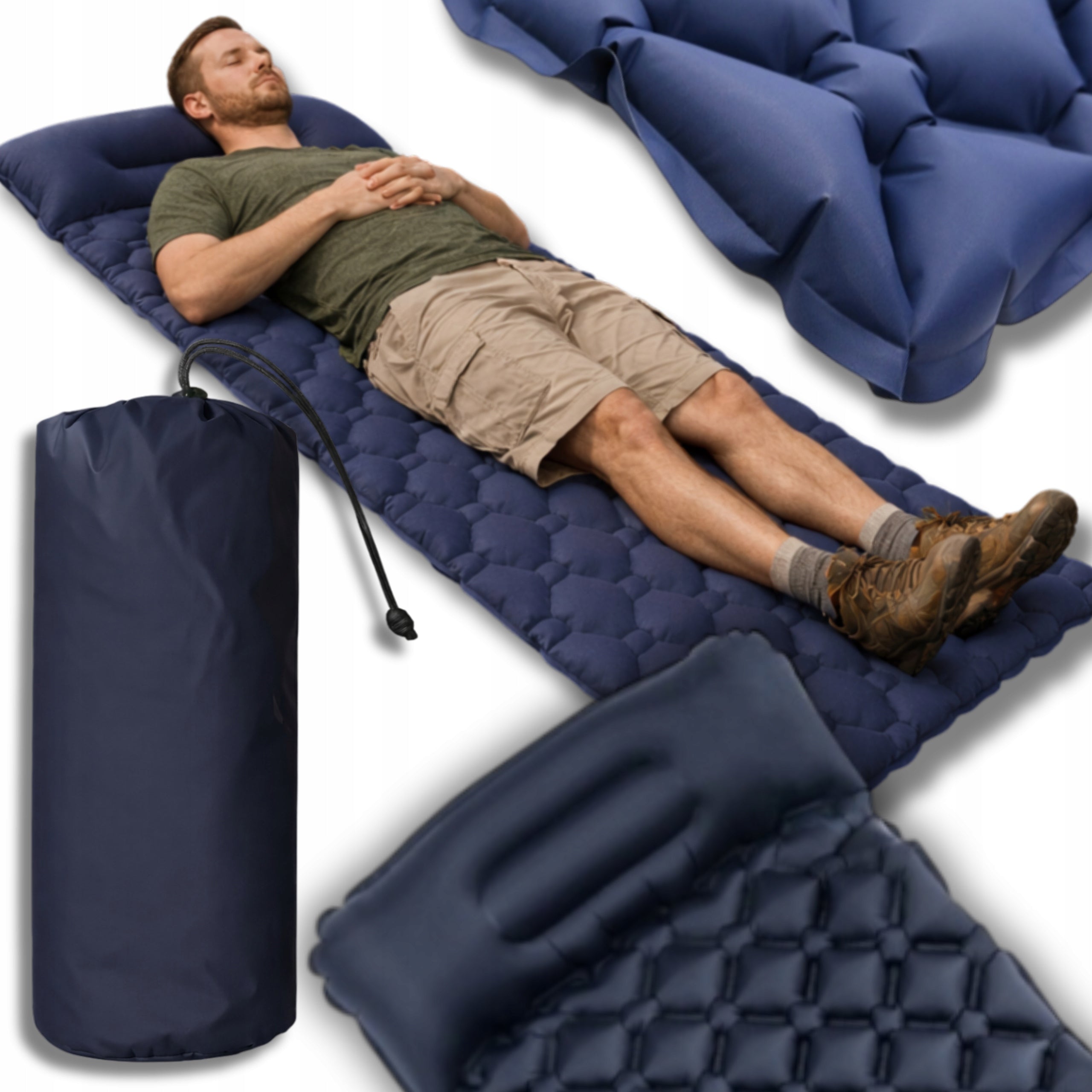 SINGLE MATTRESS TOURIST MAT FOLDING INFLATABLE WITH PILLOW 190 cm