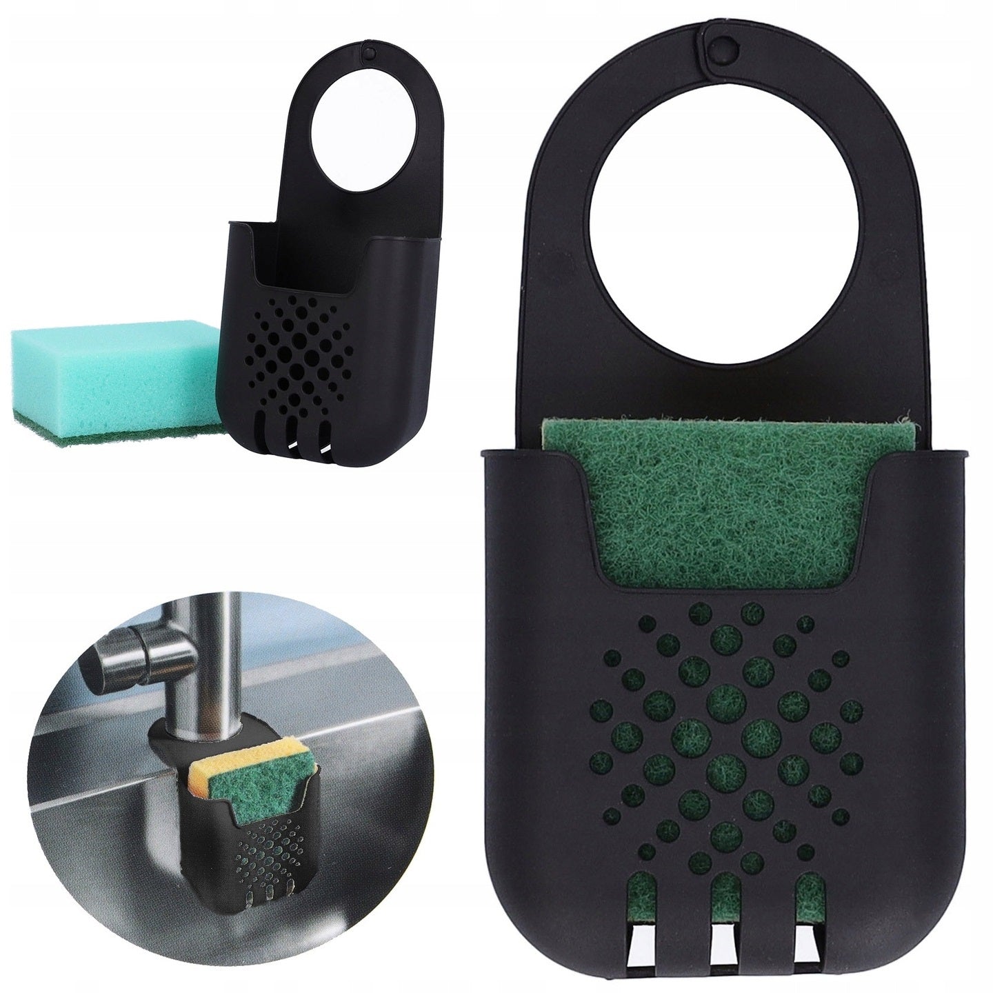 SINK ORGANIZER black hanging for kitchen faucet detachable with sponge in zest.
