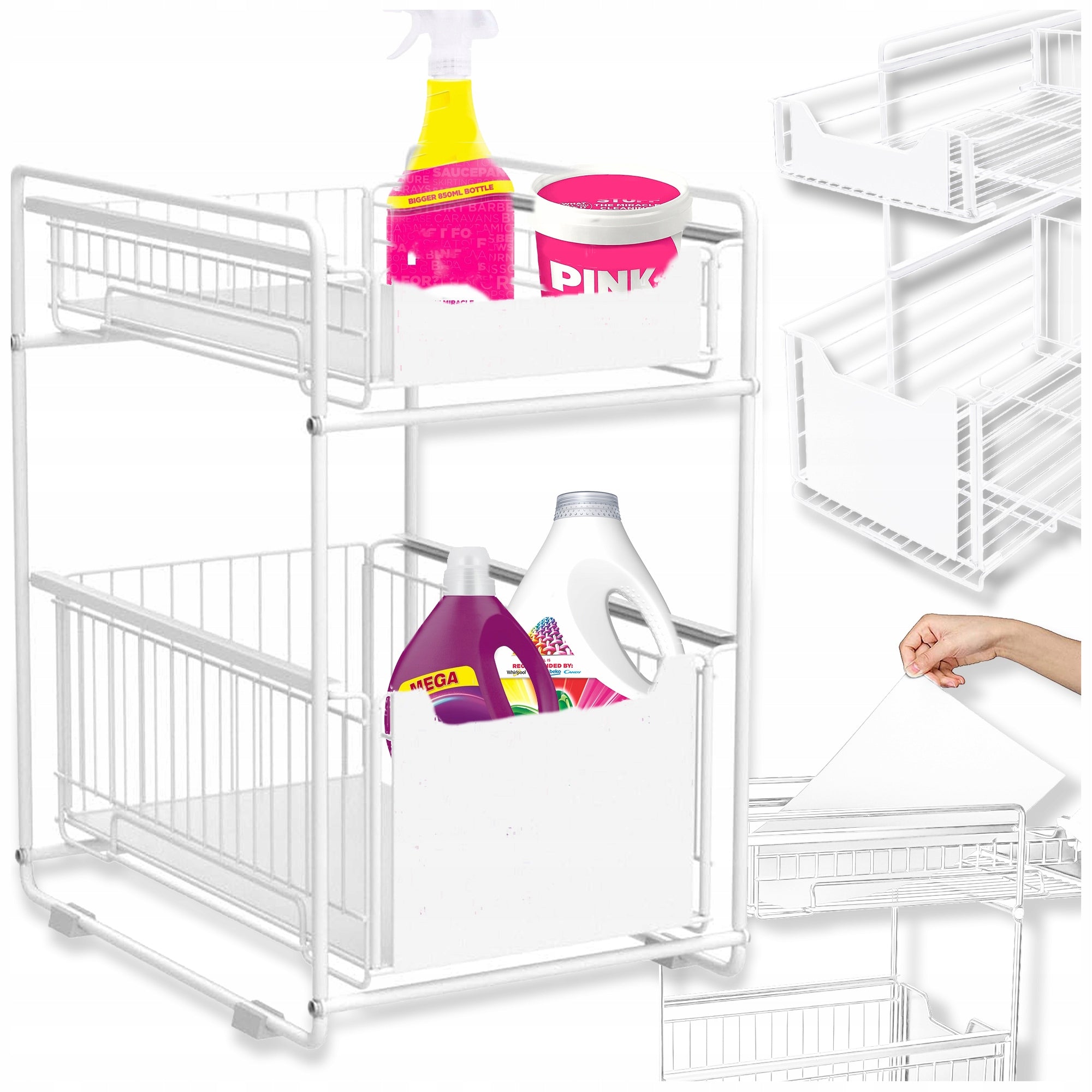 SINK RACK ORGANIZER KITCHEN BATHROOM FOLDING BASKET PULL-OUT DRAWER