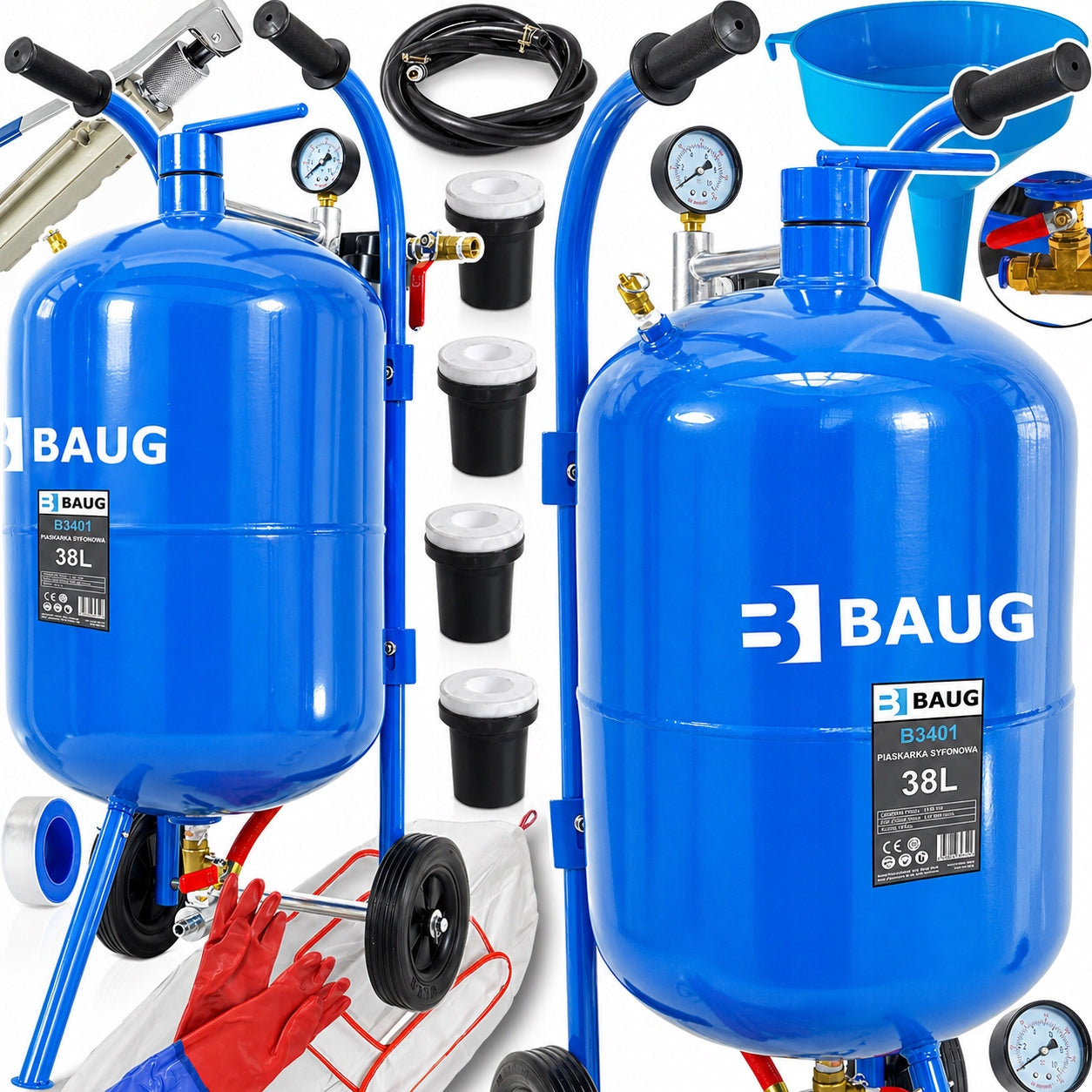 SIPHON SANDBLASTER MOBILE 38L + GUN +NOZZLES + HOSE SET