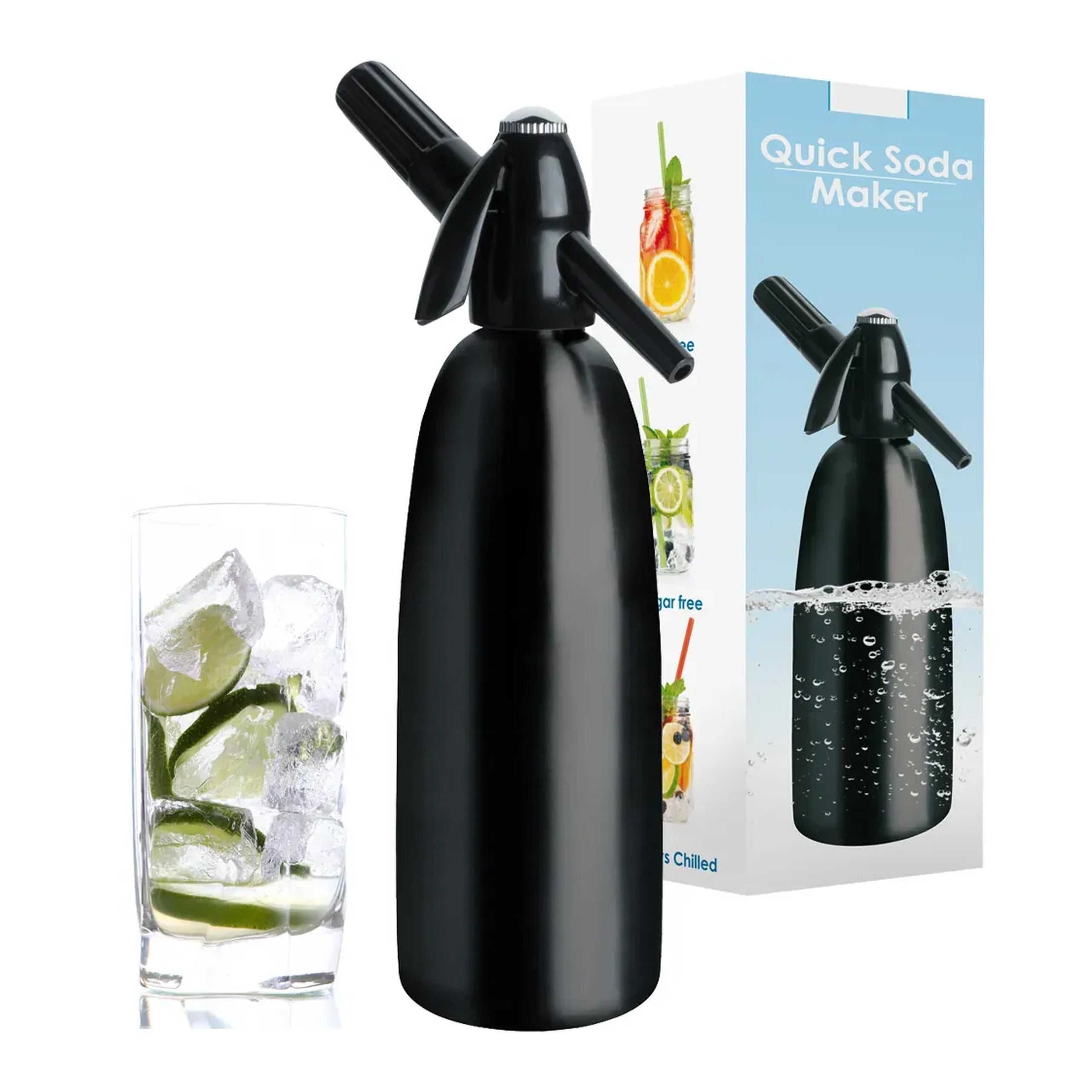 SIPHON SATURATOR FOR CARBONATED SODA WATER STEEL CO2 1L BLACK