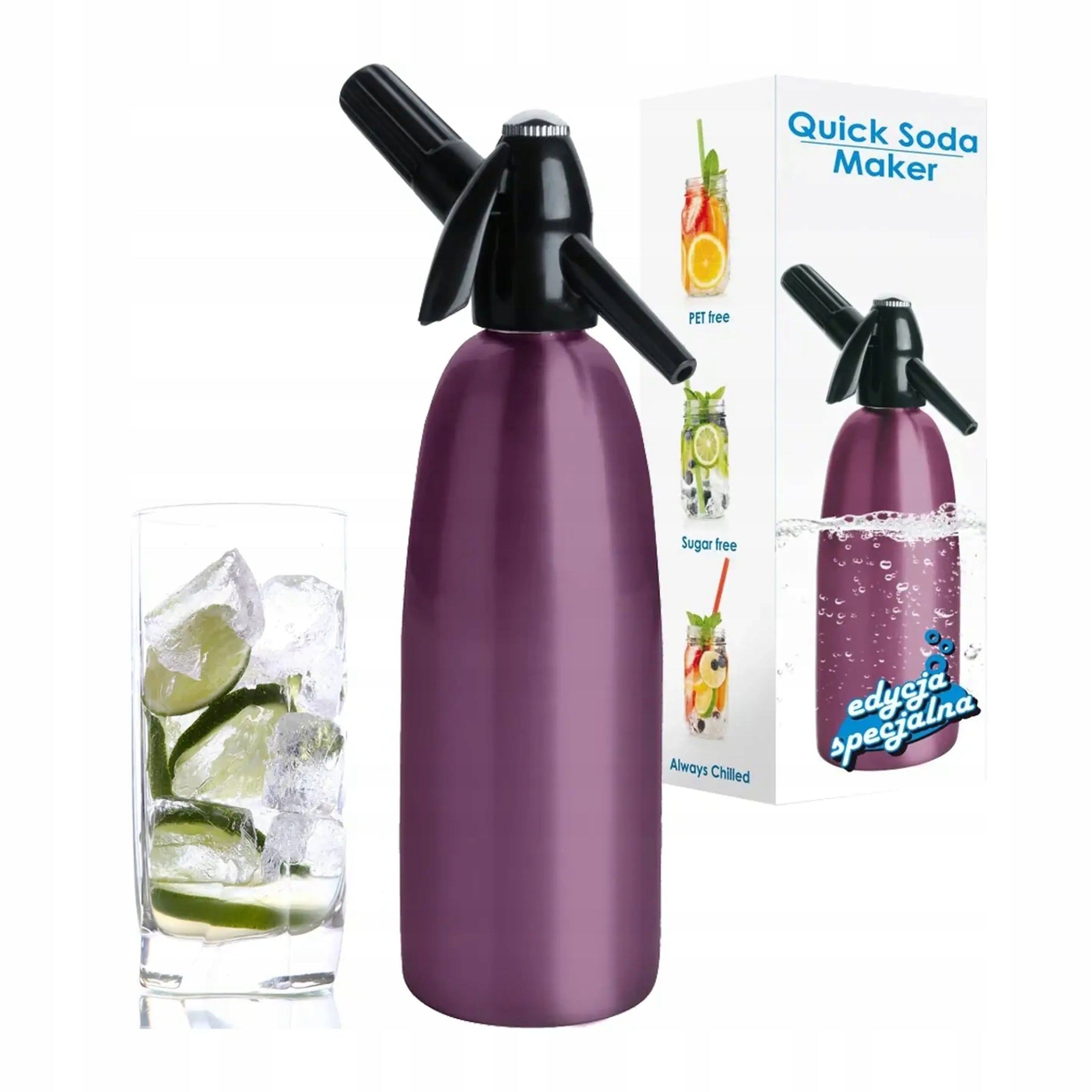 SIPHON SATURATOR FOR CARBONATED SODA WATER STEEL CO2 1L PURPLE