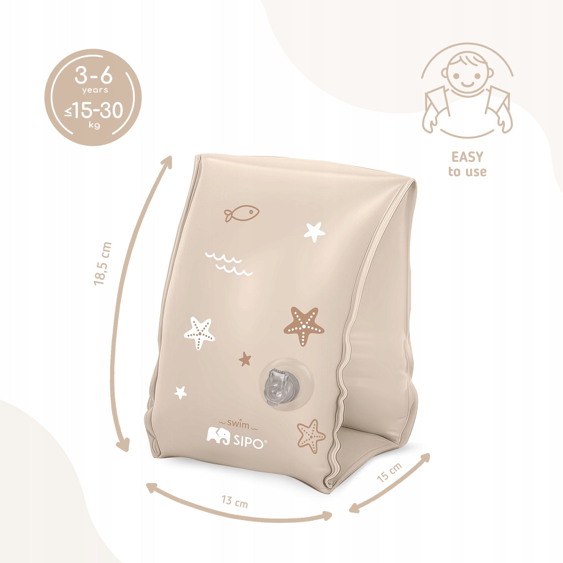SIPO CHILDREN'S SWIMMING SLEEVES INFLATABLE BEIGE MATT 3-6 YEARS FOR SWIMMING POOL Manufacturer code SWM302AF