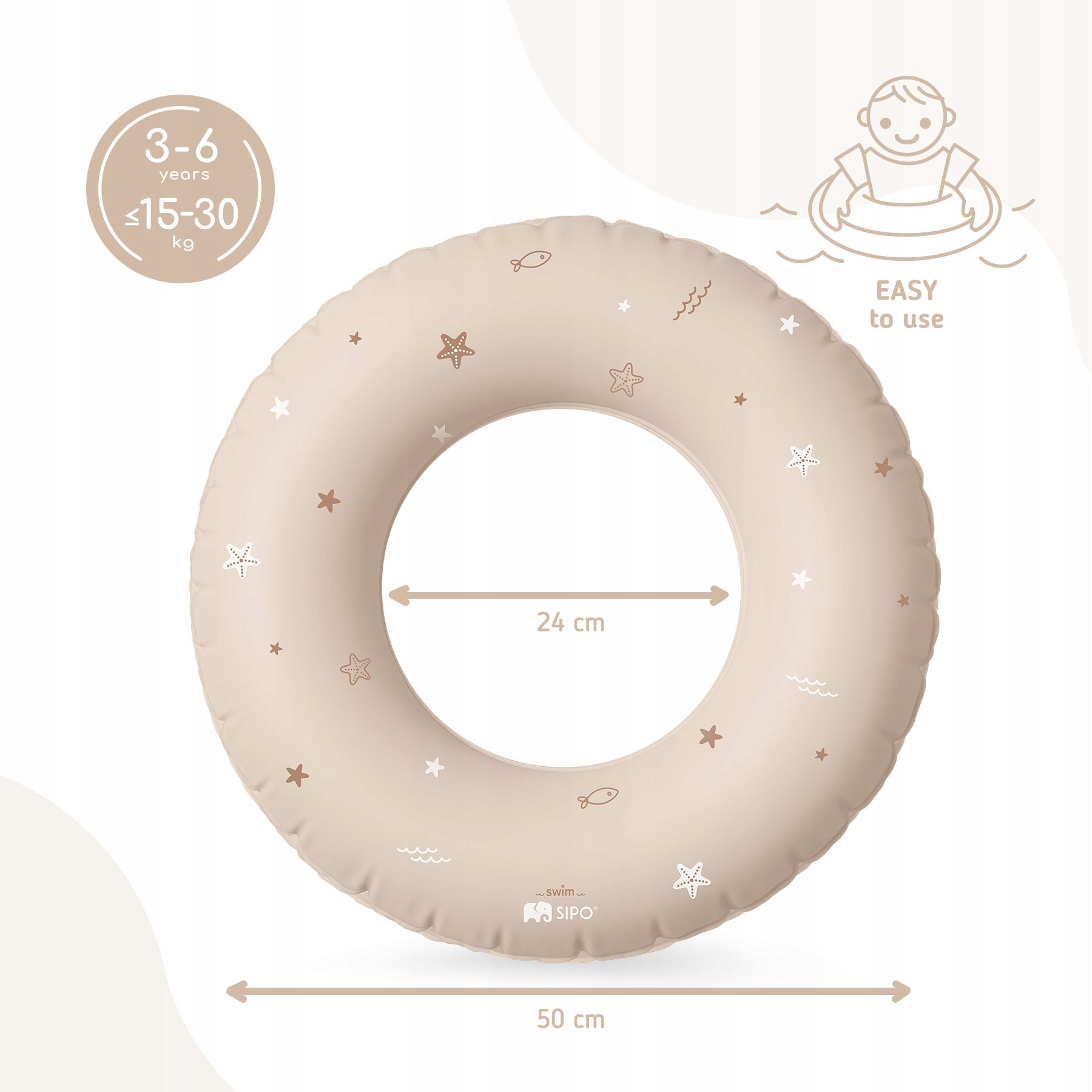 SIPO INFLATABLE SWIMMING WHEEL SWIMMING POOL WHEEL FOR CHILDREN LEARNING 3-6 YEARS BEIGE Manufacturer code SWM502SR