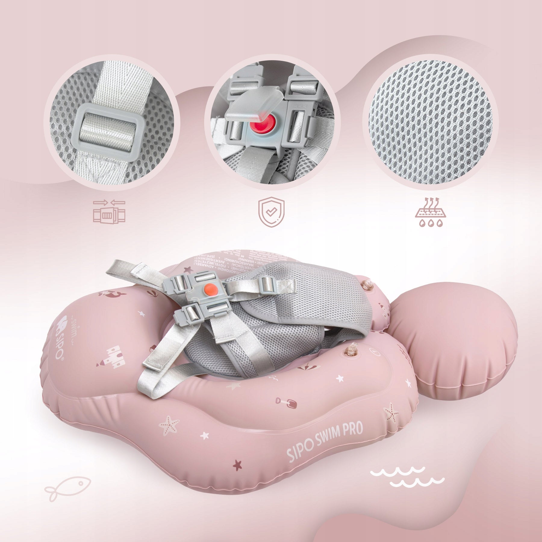 SIPO SWIM PRO INFLATABLE SWIMMING WHEEL FOR BABIES WITH ROSE BRACES Color pink