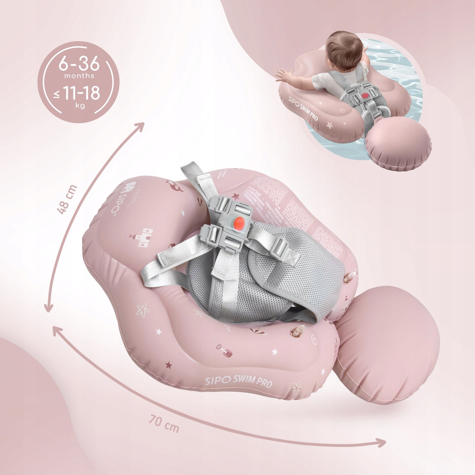 SIPO SWIM PRO INFLATABLE SWIMMING WHEEL FOR BABIES WITH ROSE BRACES Manufacturer code SWM101TR