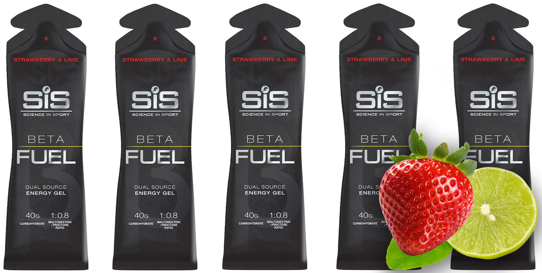 SIS ENERGY GEL 5 pieces x 60ml BETA FUEL ENERGY Strawberry - Lime