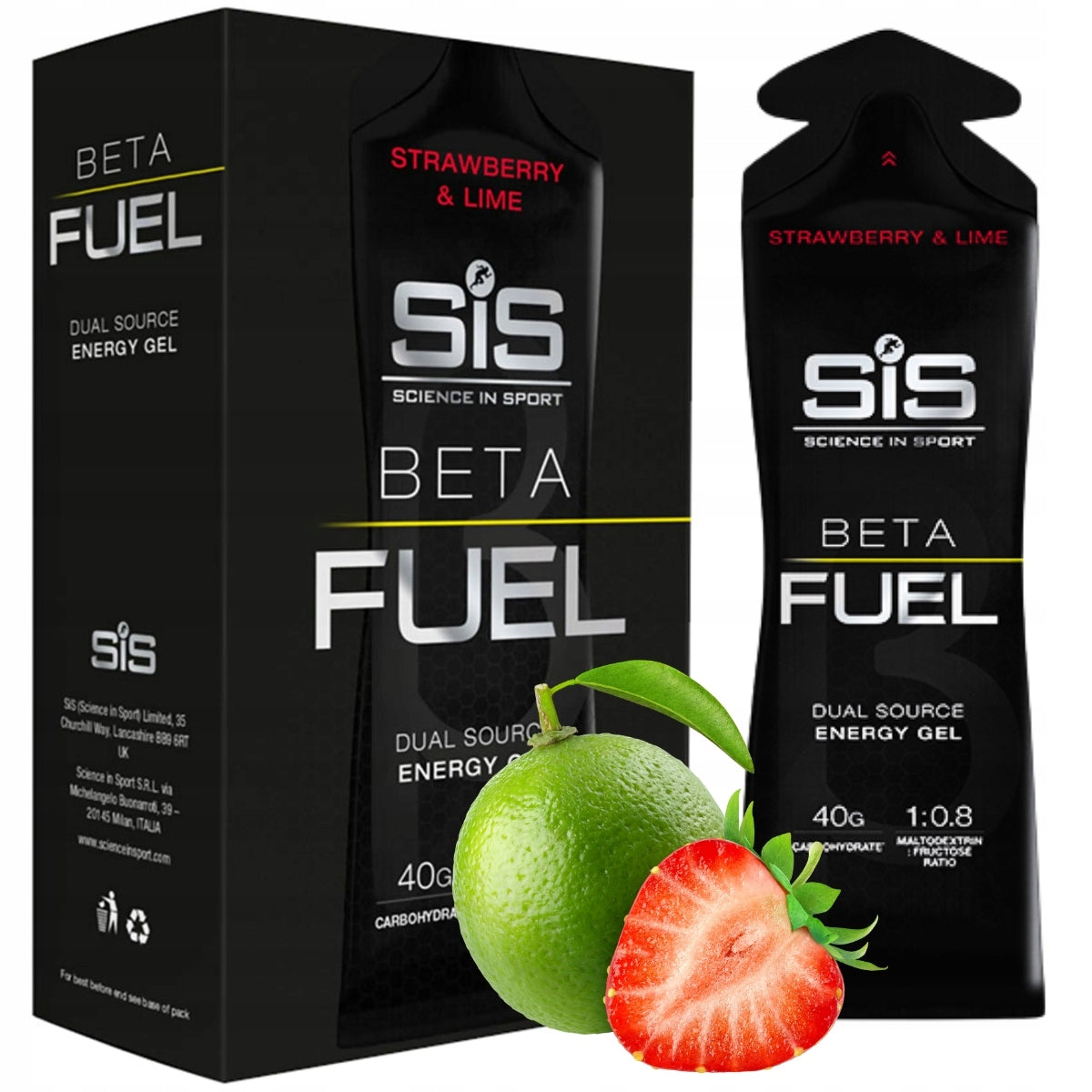 SIS ENERGY GEL 6 pieces x 60ml BETA FUEL ENERGY Strawberry - Lime