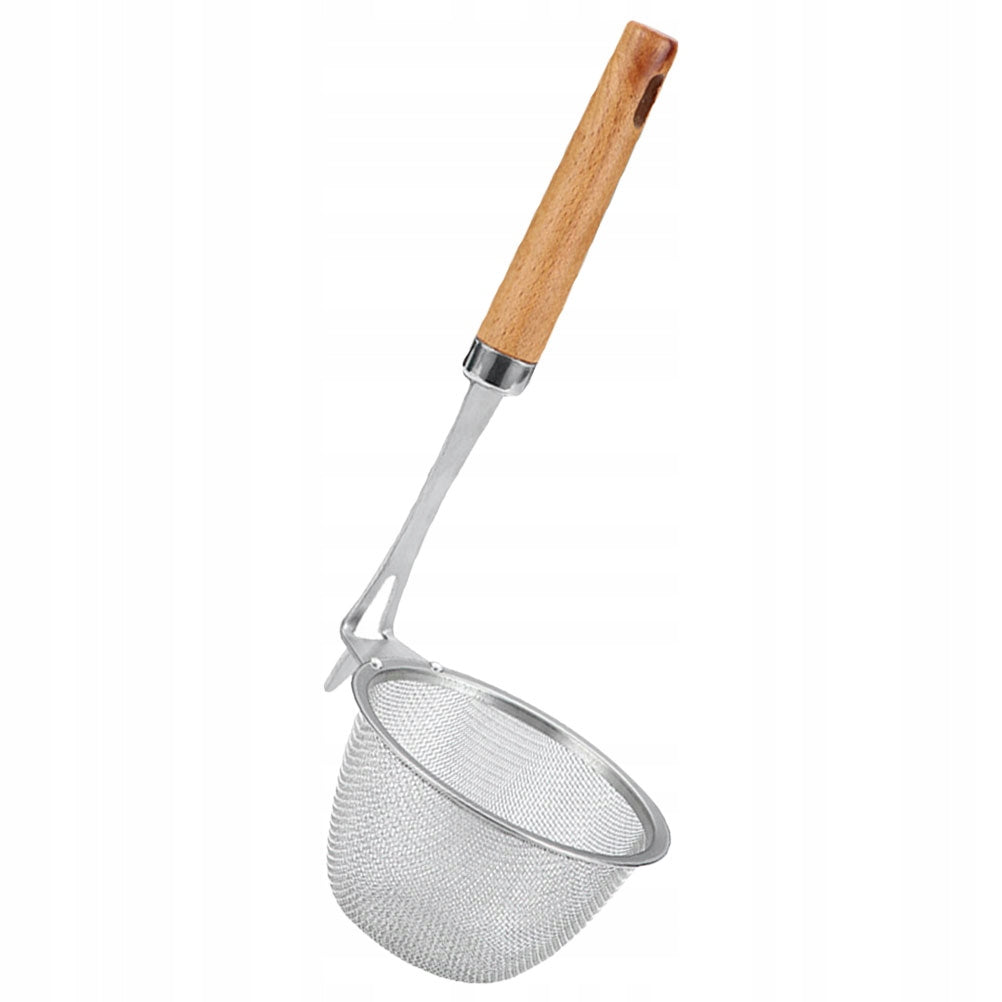 SITO DO MAKARONU ZE STALI I DREWNA Z ERGONOMICZNĄ RĄCZKĄ