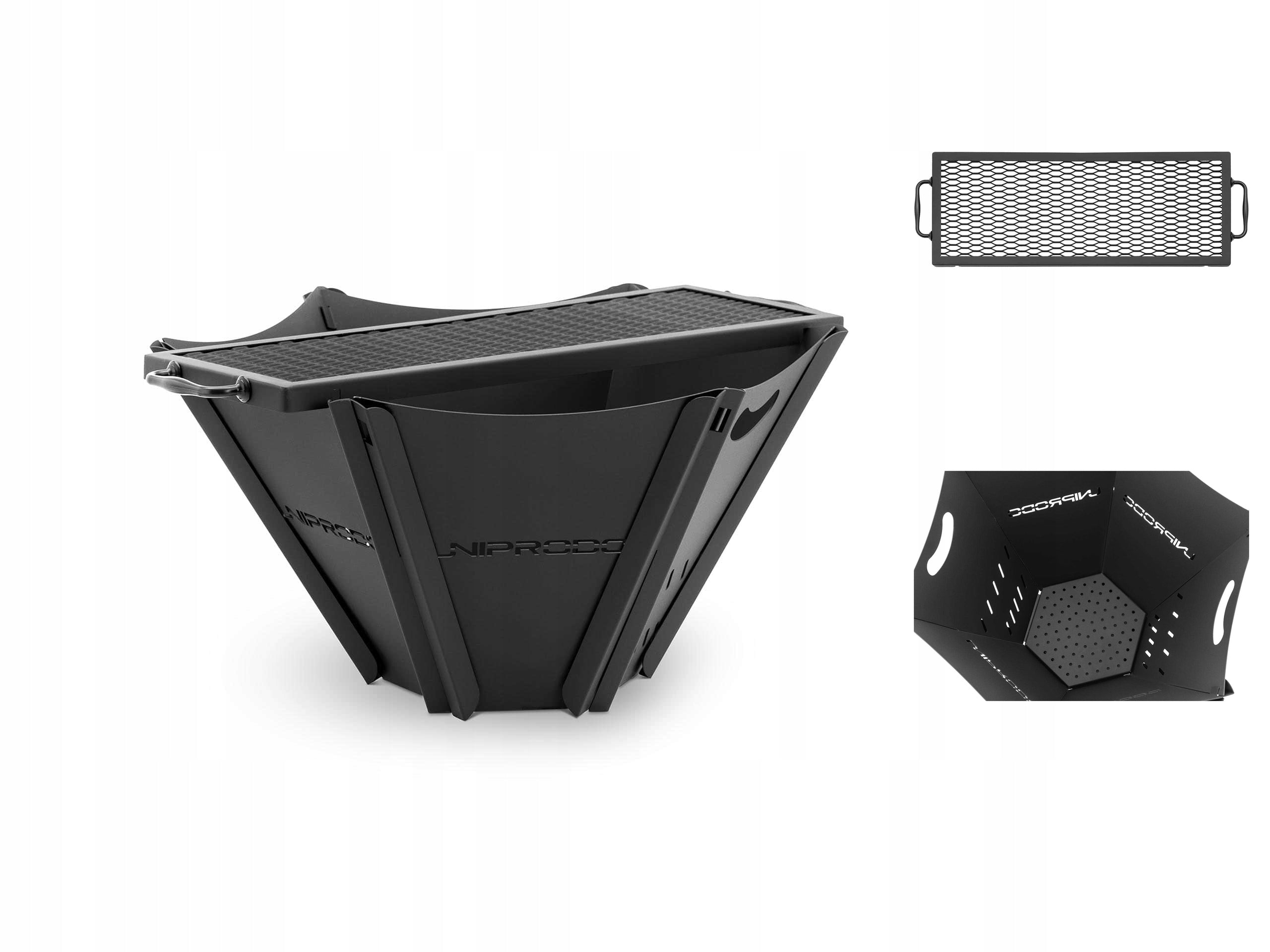 Klappbarer Gartenkamin mit Grill Uniprodo, 58x54x27,5 cm, schwarz 