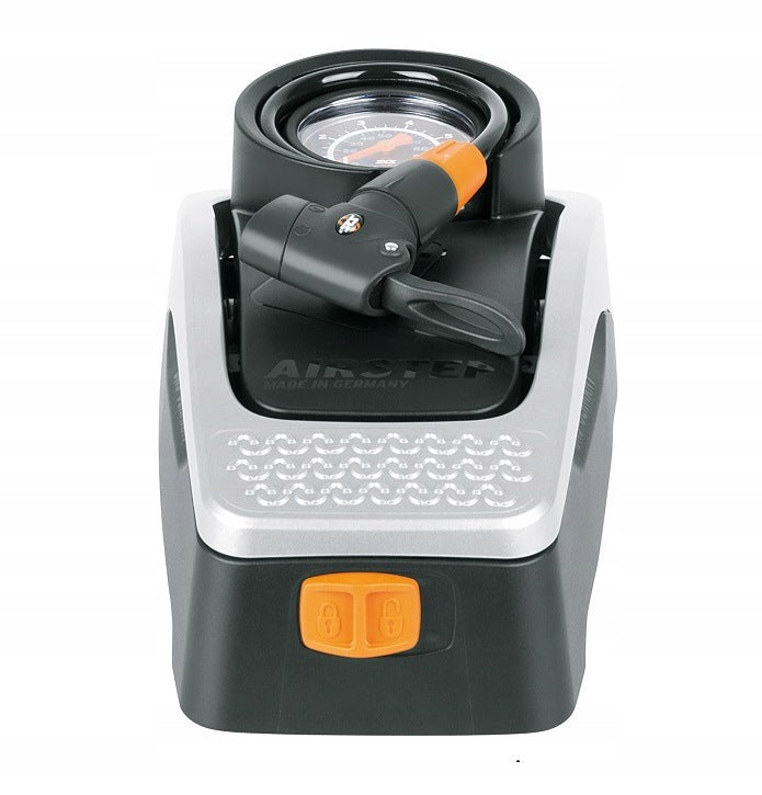 SKS AIRSTEP STATIONARY FOOT PUMP WITH PRESSURE GAUGE 7 BAR/102 PSI