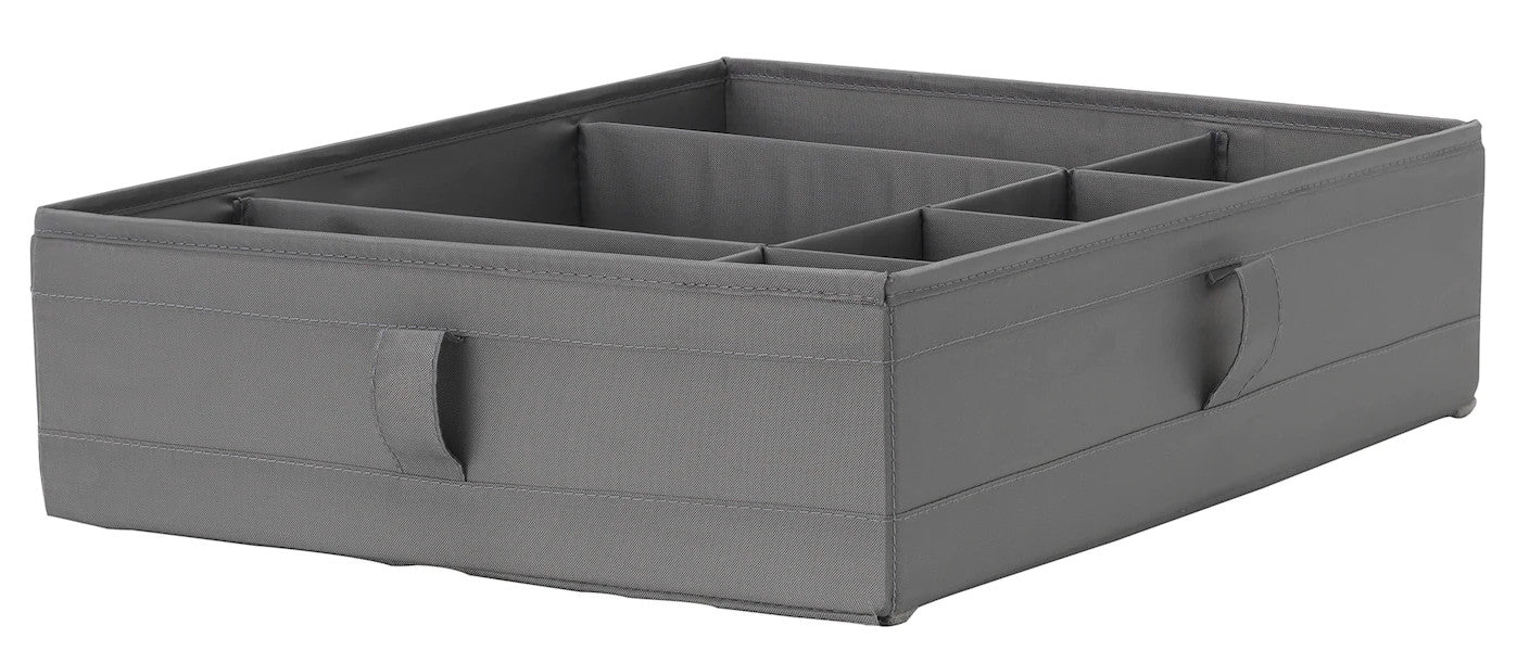 SKUBB Box with compartments, dark grey, 44x34x11 cm
