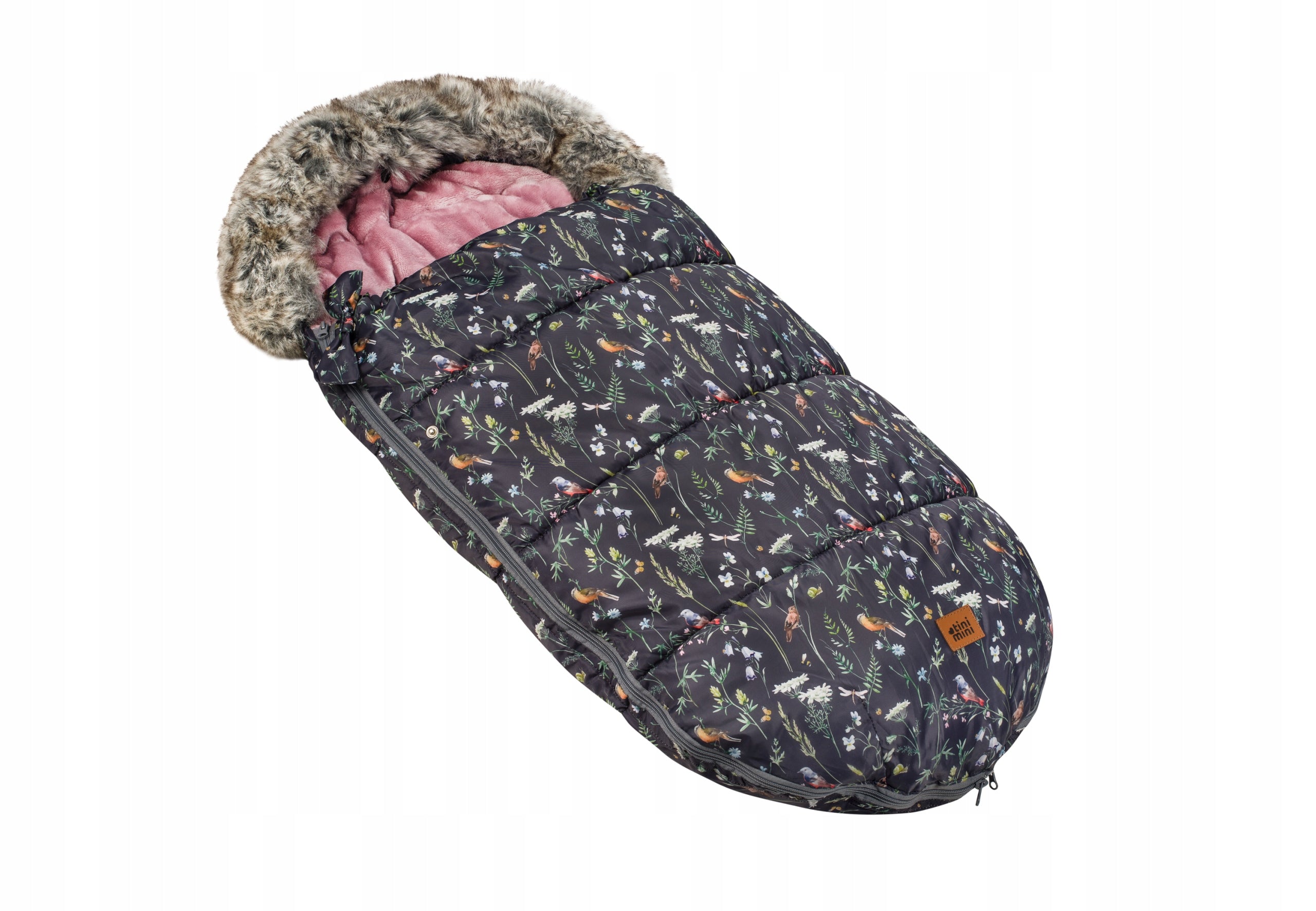 SLEEPING BAG FOR STROLLER GONDOLA SLED 100cm WITH FUR WARM WINTER FOREST MEADOW Medical device no