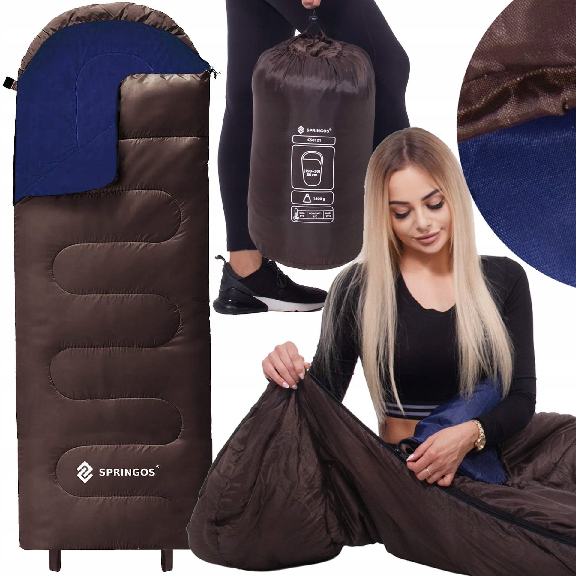SLEEPING BAG MUMMY HIKING LIGHT WARM QUILT HOOD 2in1 COVER 220x80 cm Manufacturer code CS0121