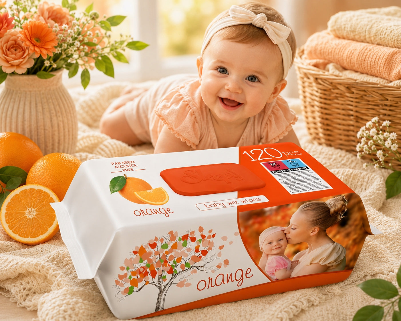 SLEEPY WET WIPES FOR CHILDREN ORANGE 120PCS Packaging status original