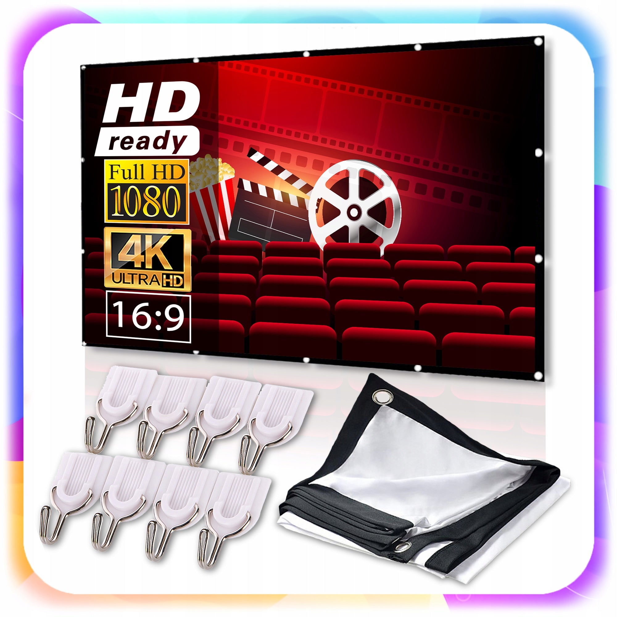 SLIDE PROJECTION SCREEN MATERIAL PORTABLE LARGE 100" inches 221x125CM Manufacturer code EKRAN DO PROJEKTORA DUŻY PRZENOŚNY SCIENNY