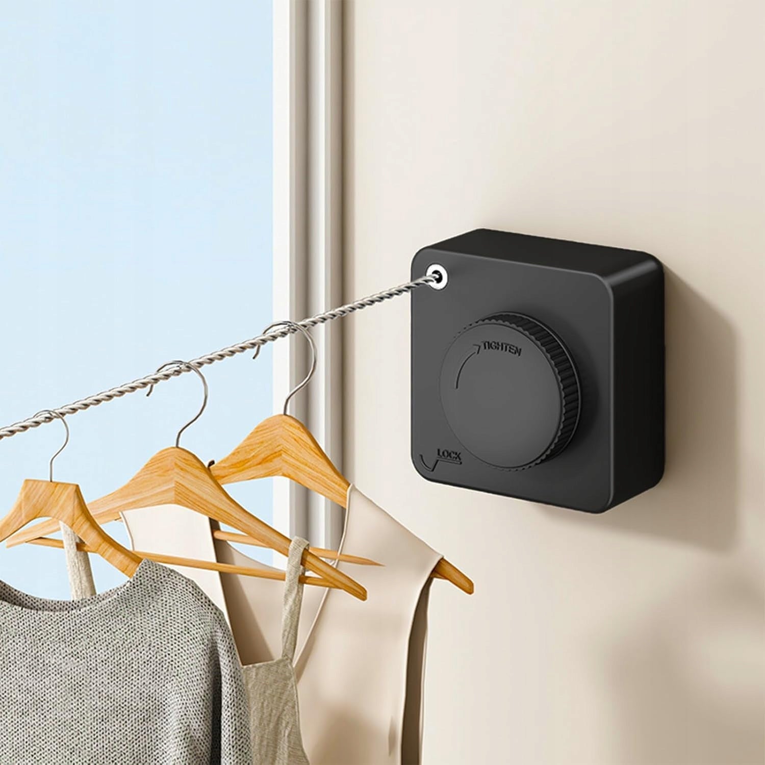 SLIDING LAUNDRY LINE 4,6M 18KG DURABLE DRYING STRINGS BLACK Unfolded width 460 cm