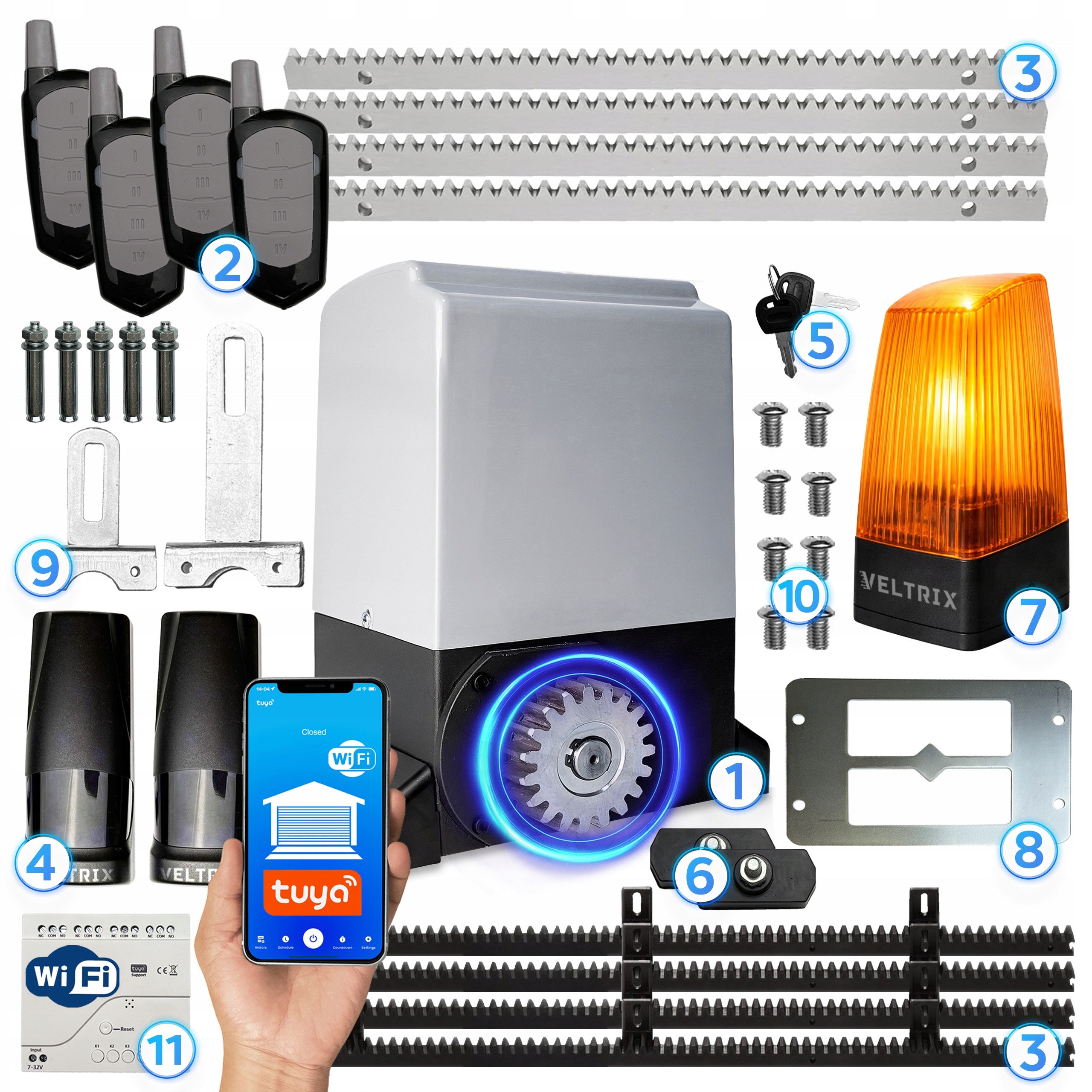 SLIDING gate drive SET 1500kg + 4 remote controls + LED lamp + WIFI Drive type for sliding gates