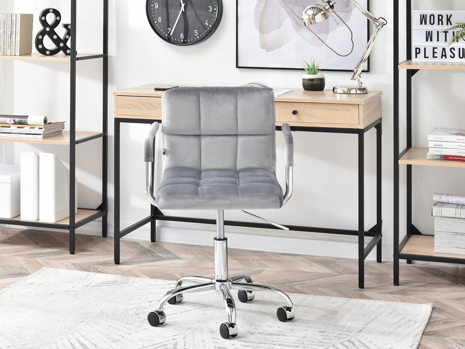 SMALL ARMCHAIR ON WHEELS HEIGHT ADJUSTMENT STYLE GLAMOUR ELIS GREY WEL CHROME Brand Mebel-Partner