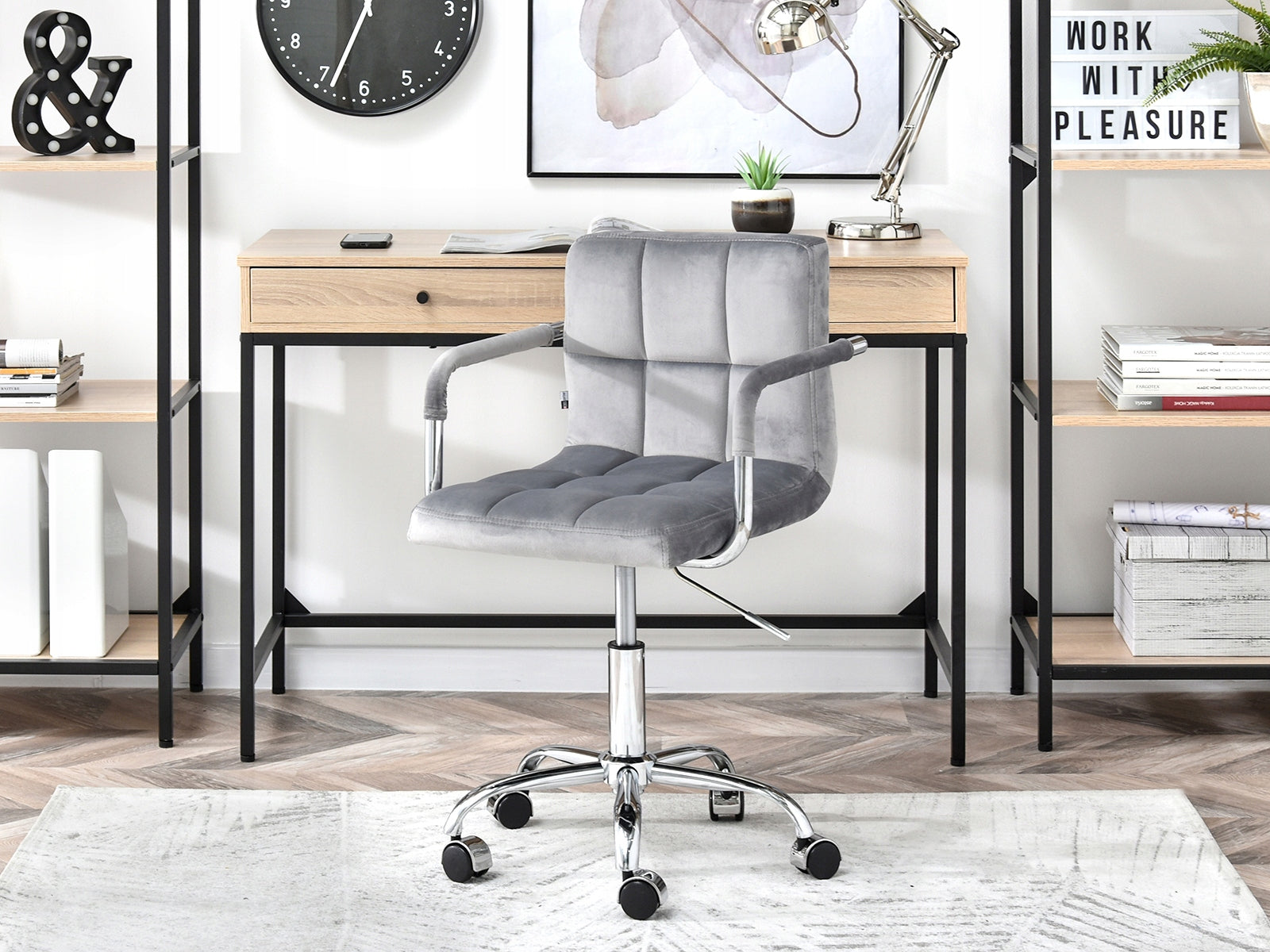 SMALL ARMCHAIR ON WHEELS HEIGHT ADJUSTMENT STYLE GLAMOUR ELIS GREY WEL CHROME Manufacturer code 5907698631705