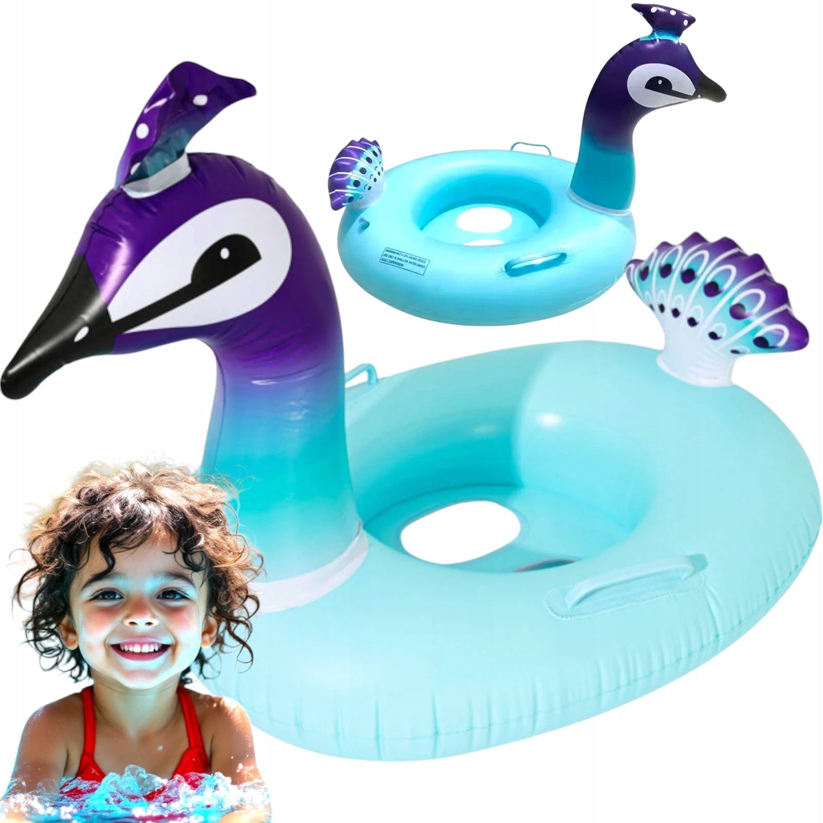 SMALL CIRCLE INFLATABLE PEACOCK FOR BABY TO SWIM IN THE WATER POOL BIRD Packaging status original